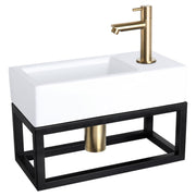 Differnz Ravo fonteinset keramiek - kraan recht - met handdoekrek - 38.5 x 18.5 x 9 cm - mat goud - Mozaiektegel.com