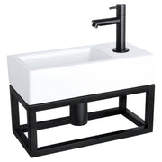 Differnz Ravo fonteinset keramiek - kraan recht - met handdoekrek - 38.5 x 18.5 x 9 cm - mat zwart - Mozaiektegel.com