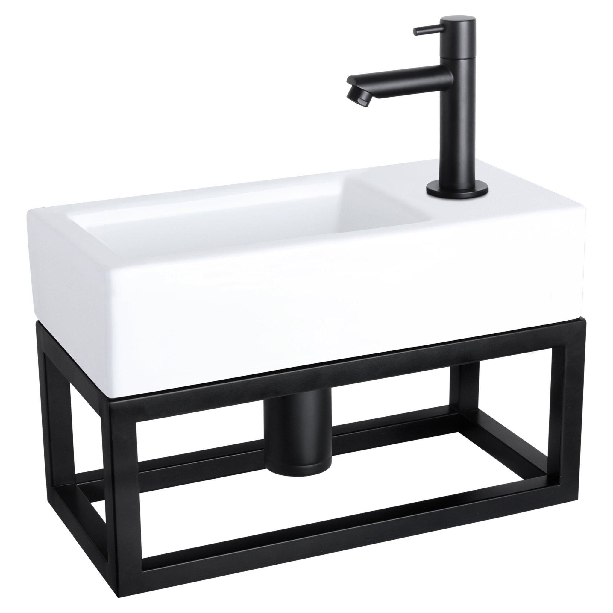 Differnz Ravo fonteinset keramiek - kraan recht - met handdoekrek - 38.5 x 18.5 x 9 cm - mat zwart - Mozaiektegel.com