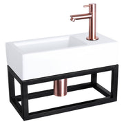 Differnz Ravo fonteinset keramiek - kraan recht - met handdoekrek - 38.5 x 18.5 x 9 cm - rood koper - Mozaiektegel.com