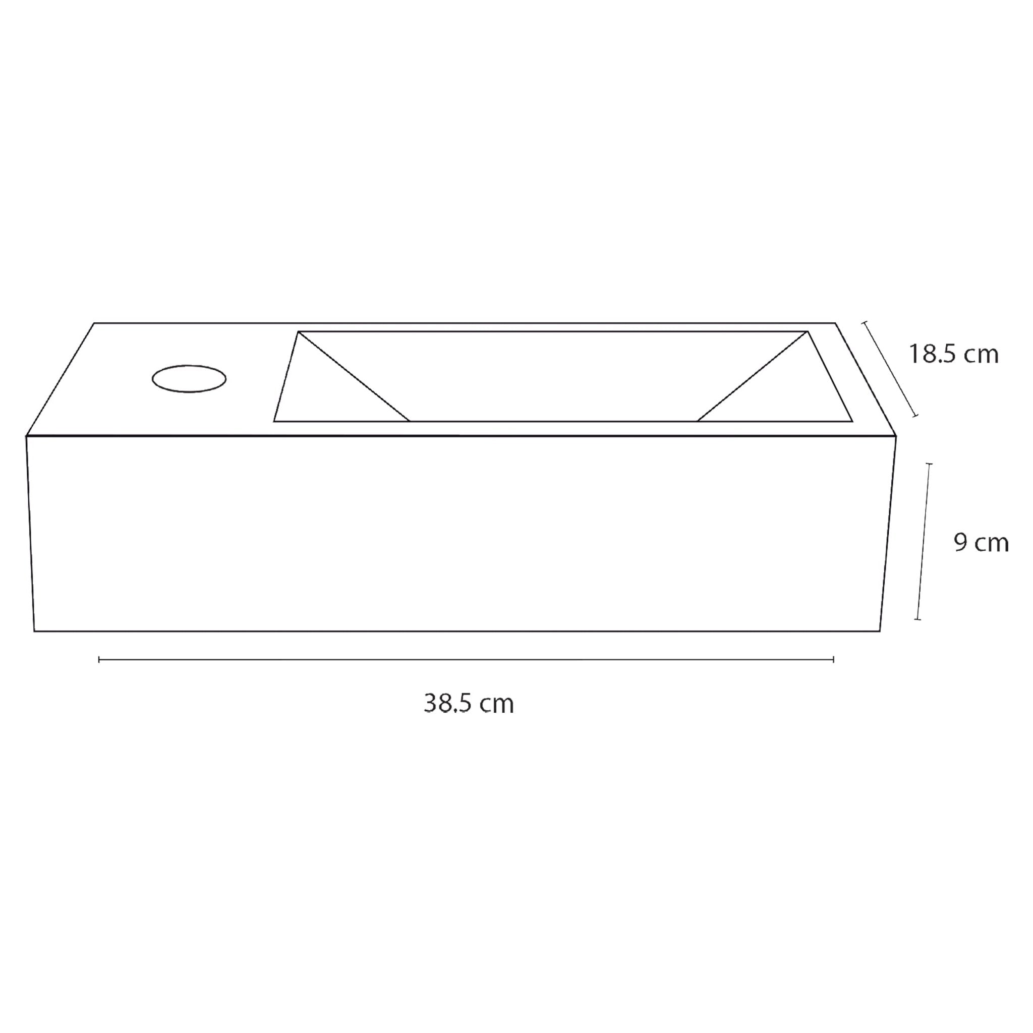 Differnz Ravo fonteinset links - keramiek - kraan recht - 38.5 x 18.5 x 9.5 cm - mat zwart - Mozaiektegel.com