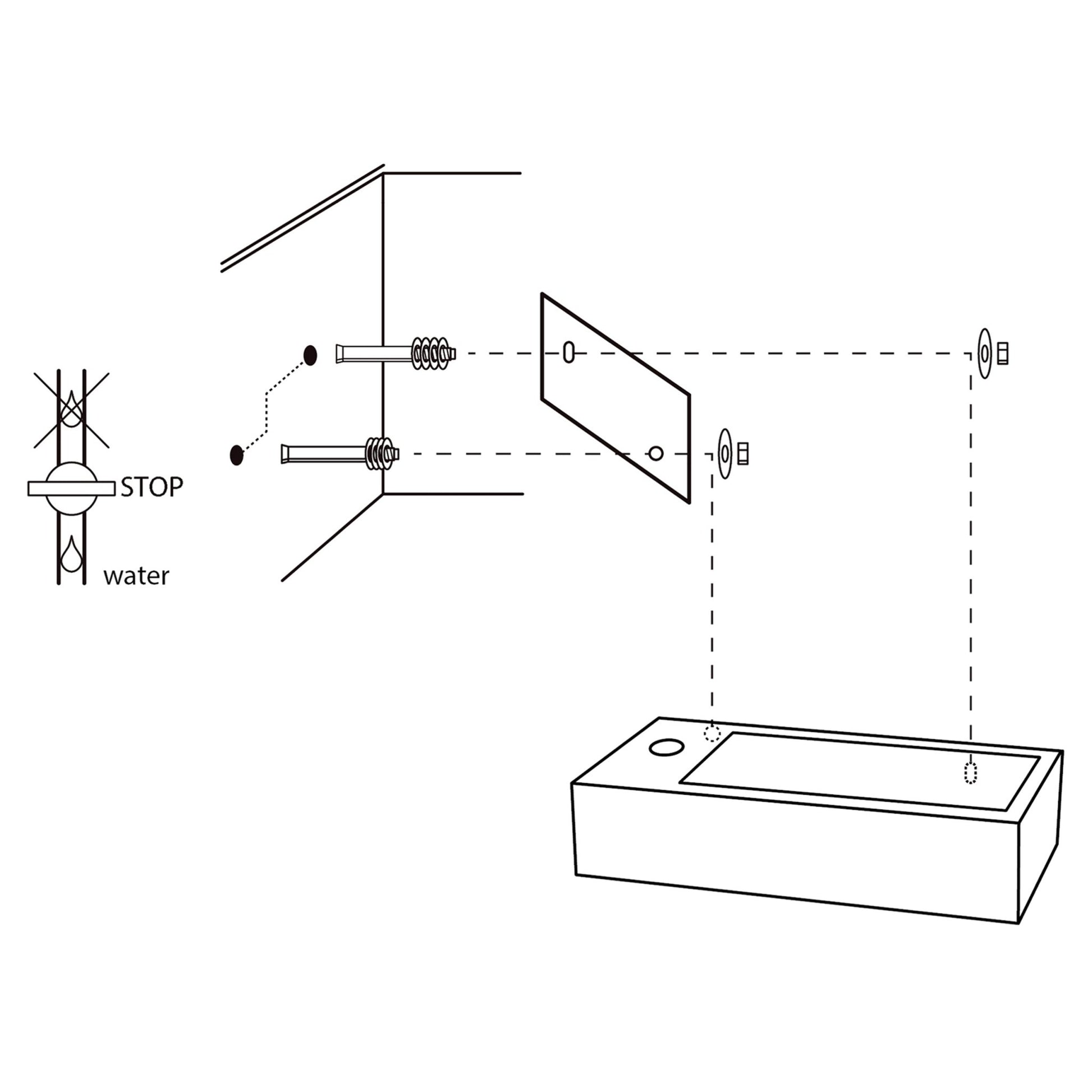 Differnz Ravo fonteinset links - keramiek - kraan recht - 38.5 x 18.5 x 9.5 cm - mat zwart - Mozaiektegel.com