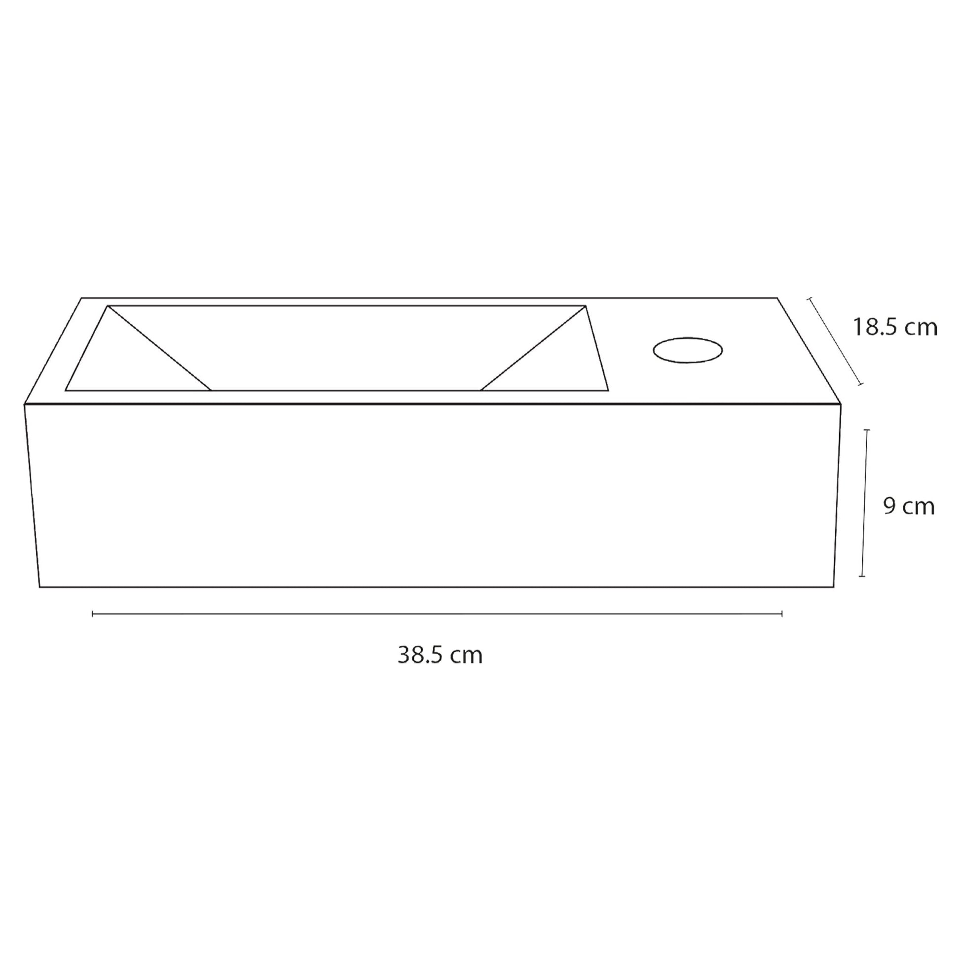 Differnz Ravo fonteinset rechts - keramiek - kraan recht - 38.5 x 18.5 x 9.5 cm - mat zwart - Mozaiektegel.com