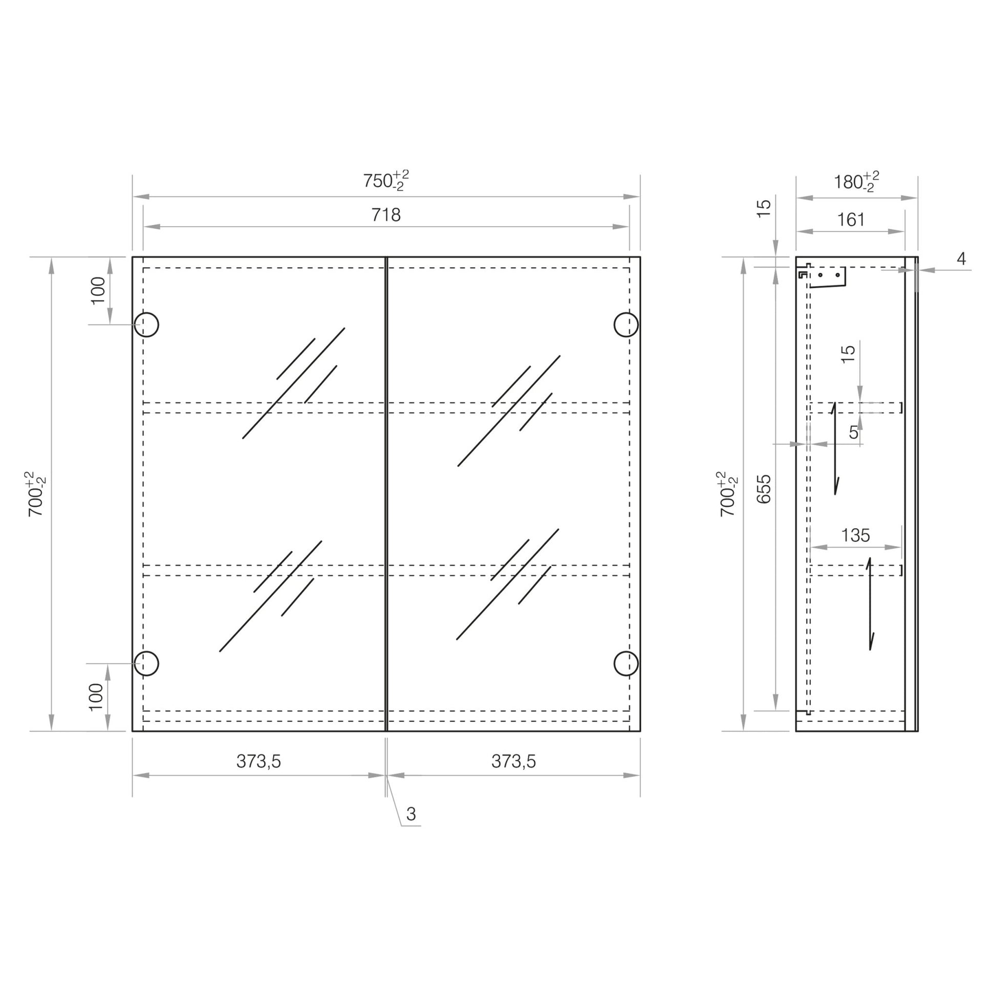 Differnz Reno spiegelkast FSC® | eiken | 75 x 70 x 18 cm - Mozaiektegel.com