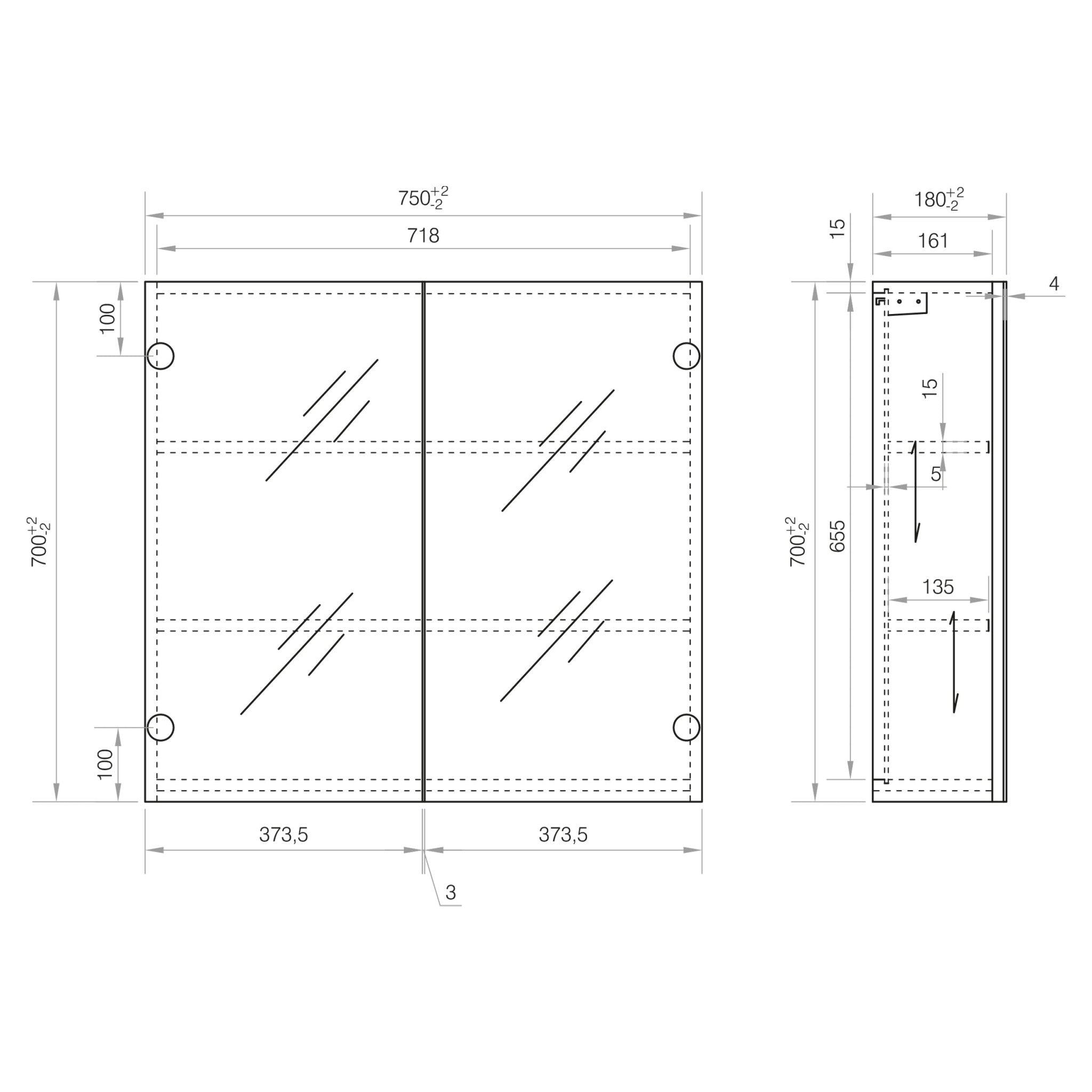 Differnz Reno spiegelkast FSC® | eiken | 75 x 70 x 18 cm - Mozaiektegel.com