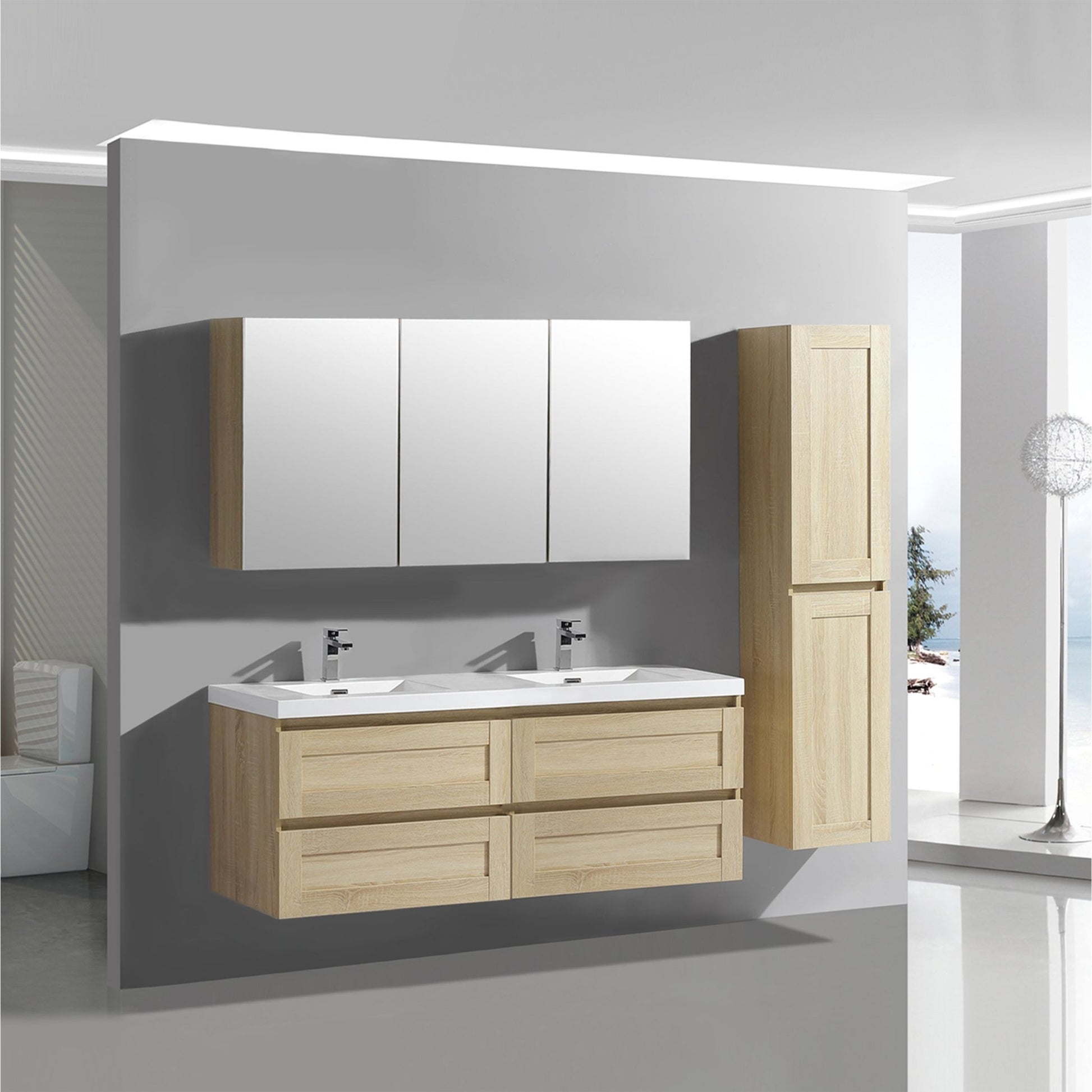 Differnz Reno wastafel 2 kraangaten | wit | 120 x 46 x 2 cm - Mozaiektegel.com