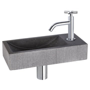 Differnz Ribble fonteinset bombai black - natuursteen - kraan kruis - 38 x 18 x 8 cm - chroom - Mozaiektegel.com