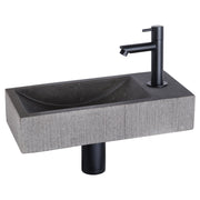 Differnz Ribble fonteinset bombai black - natuursteen - kraan recht - 38 x 18 x 8 cm - mat zwart - Mozaiektegel.com