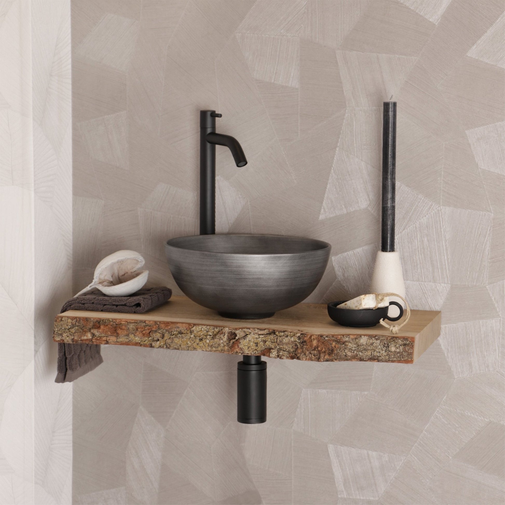 Differnz Slim waskom keramiek | betonlook donkergrijs | Ø 28.5 x 12.5 cm - Mozaiektegel.com