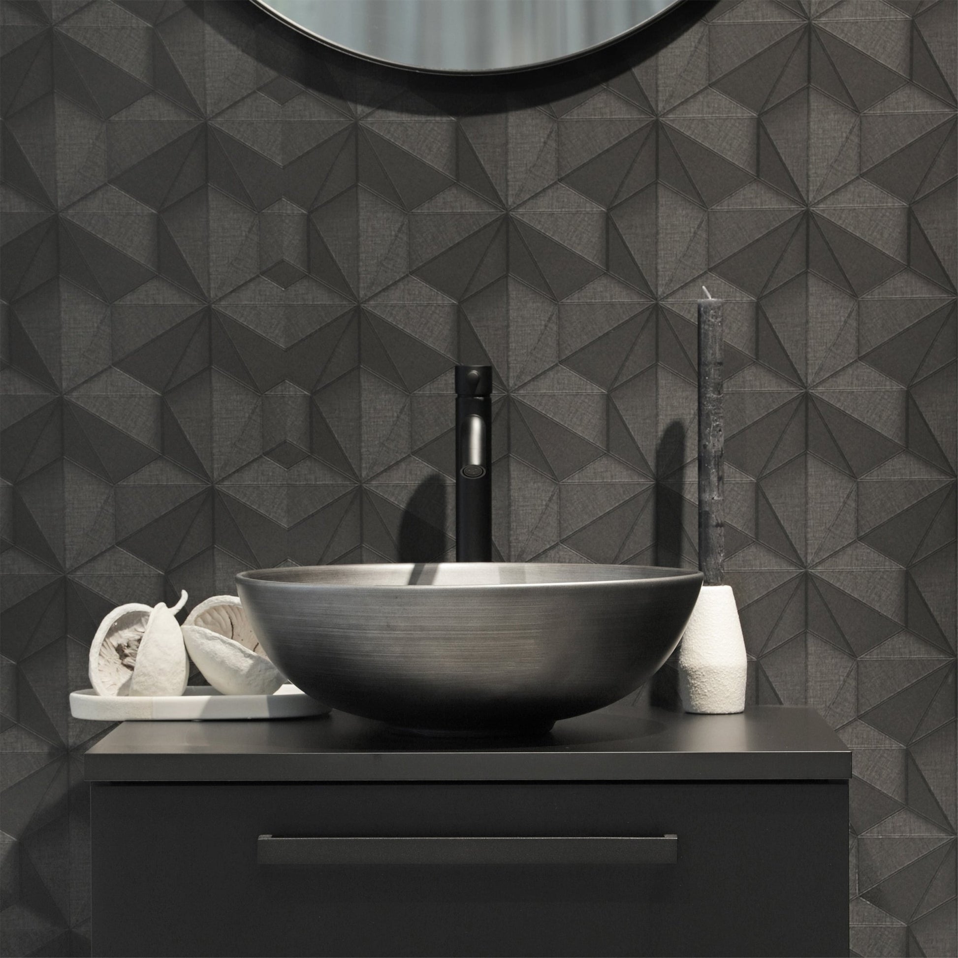 Differnz Slim waskom keramiek | betonlook donkergrijs | Ø 39.5 x 13.5 cm - Mozaiektegel.com