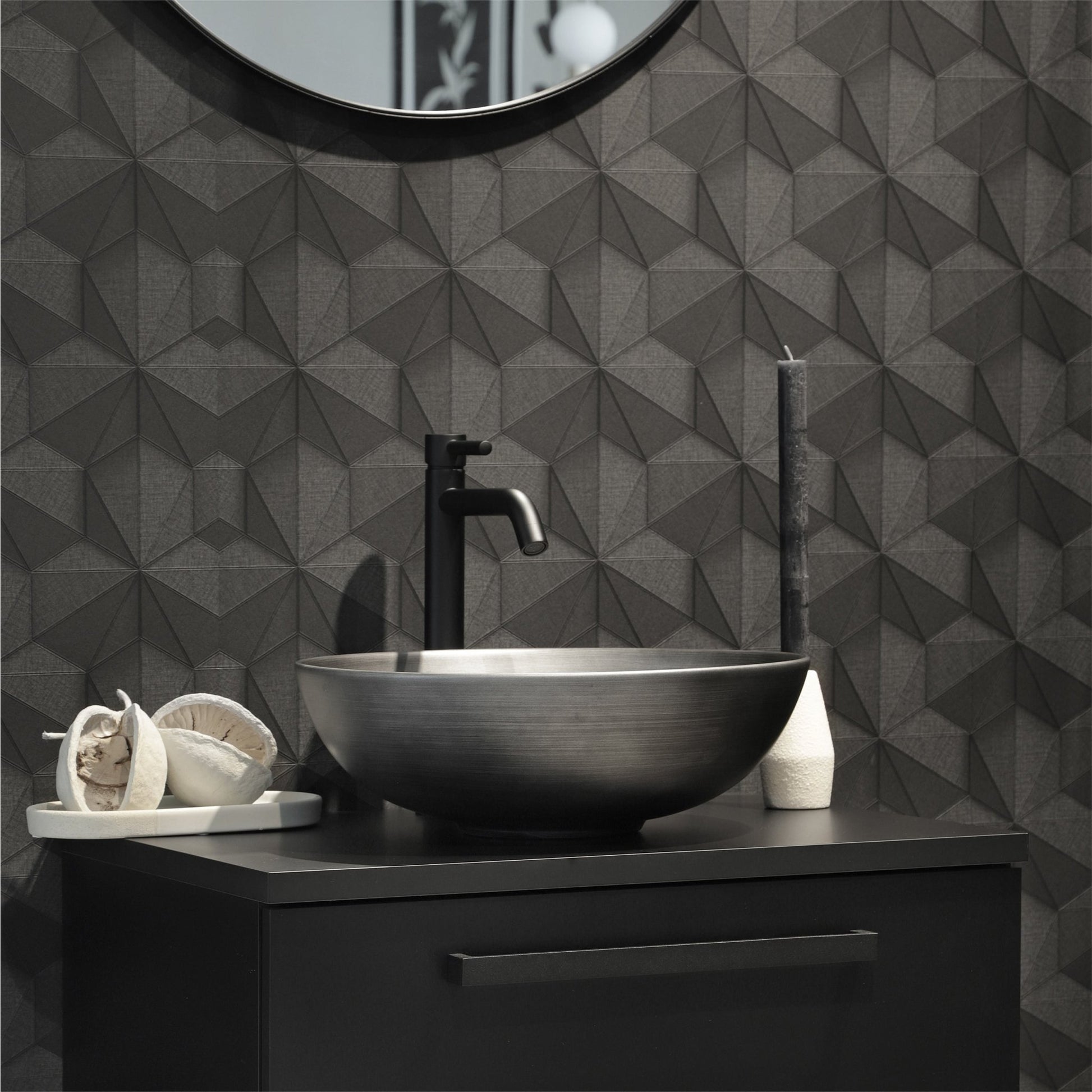 Differnz Slim waskom keramiek | betonlook donkergrijs | Ø 39.5 x 13.5 cm - Mozaiektegel.com