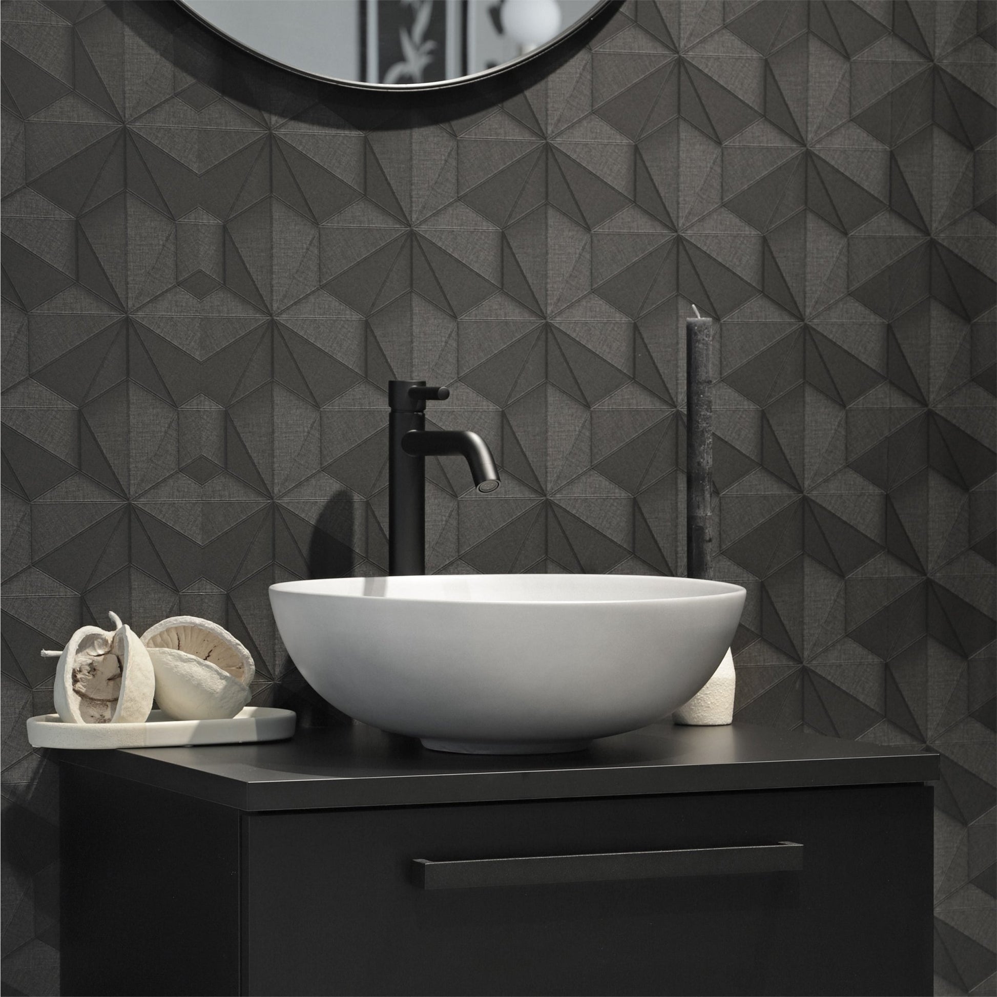 Differnz Slim waskom keramiek | betonlook lichtgrijs | Ø 39.5 x 13.5 cm - Mozaiektegel.com