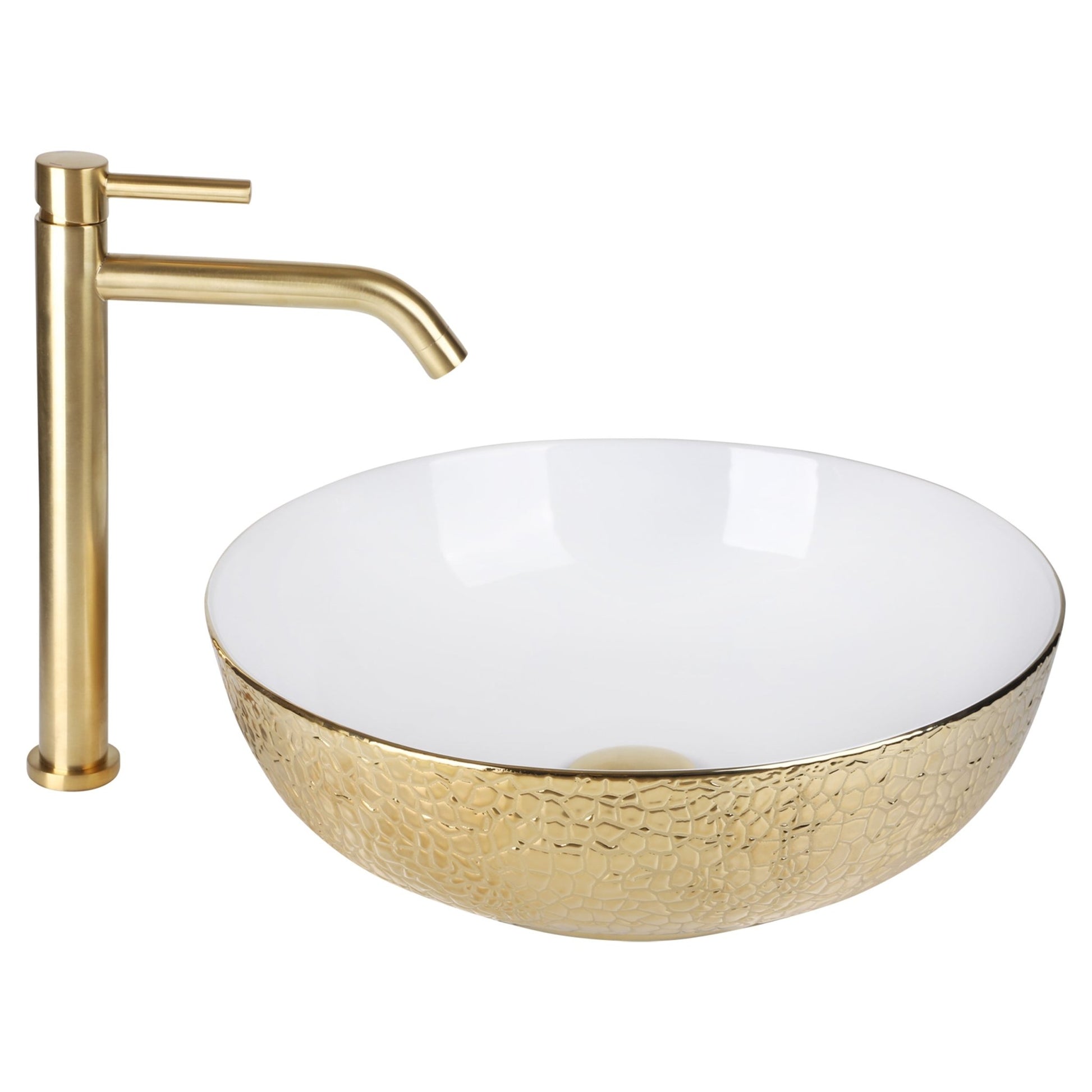 Differnz Snake wastafel keramiek | goud/wit | Ø 40 x 13.5 cm - Mozaiektegel.com