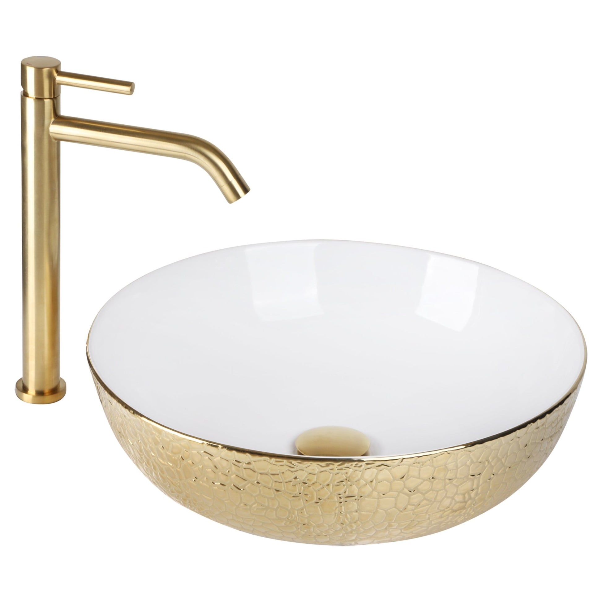 Differnz Snake wastafel keramiek | goud/wit | Ø 40 x 13.5 cm - Mozaiektegel.com