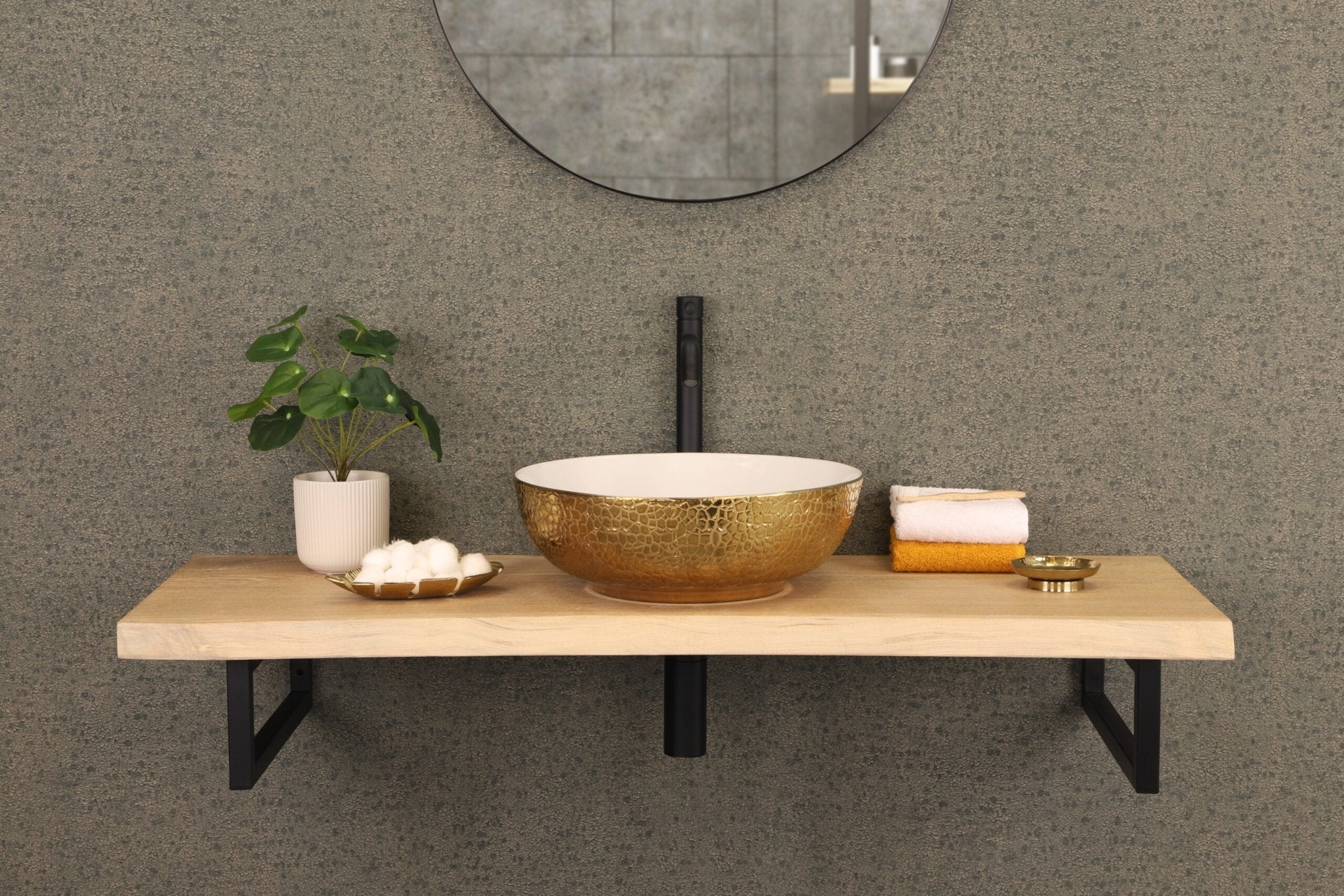 Differnz Snake wastafel keramiek | goud/wit | Ø 40 x 13.5 cm - Mozaiektegel.com