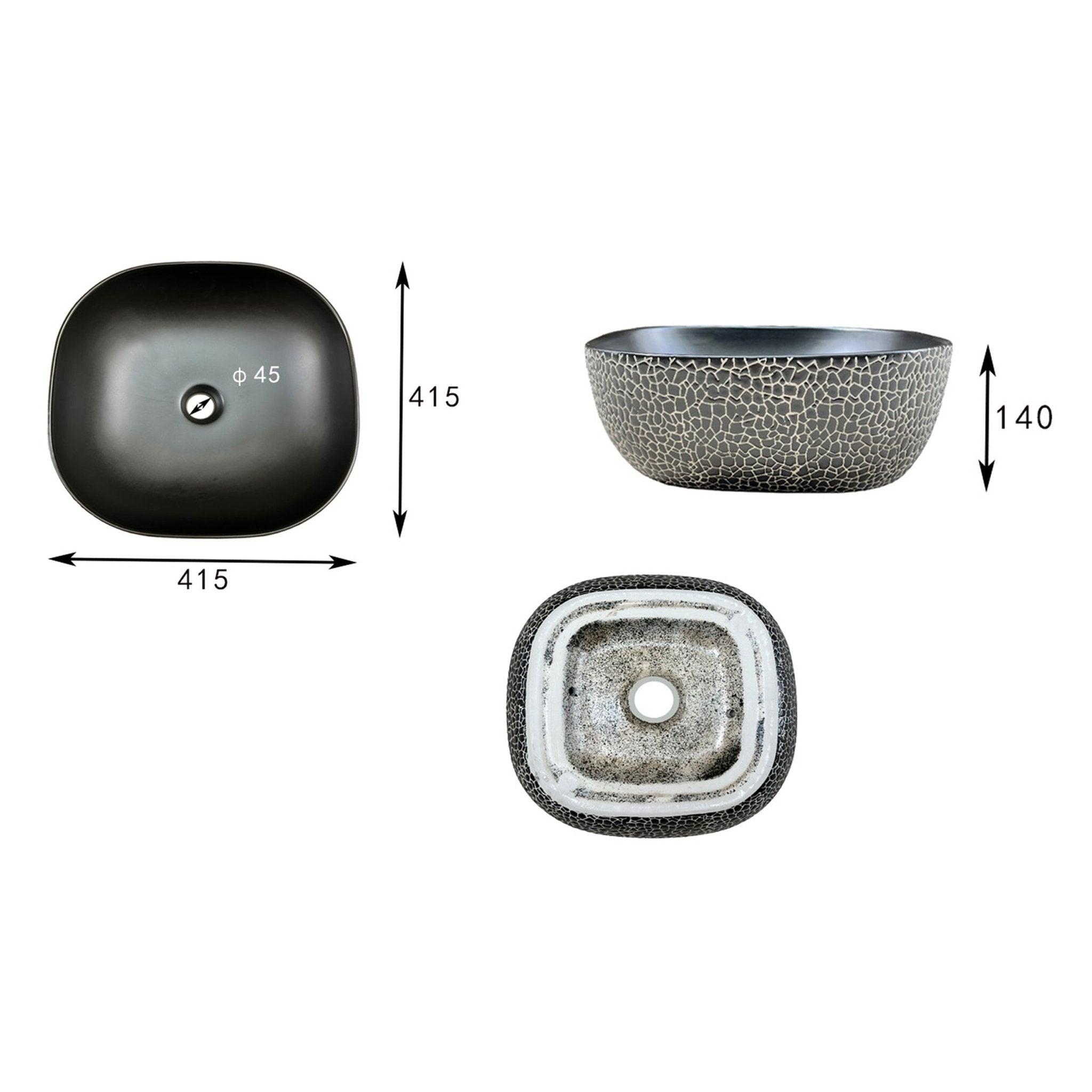 Differnz Snake wastafel keramiek | zwart | 42 x 42 x 14 cm - Mozaiektegel.com