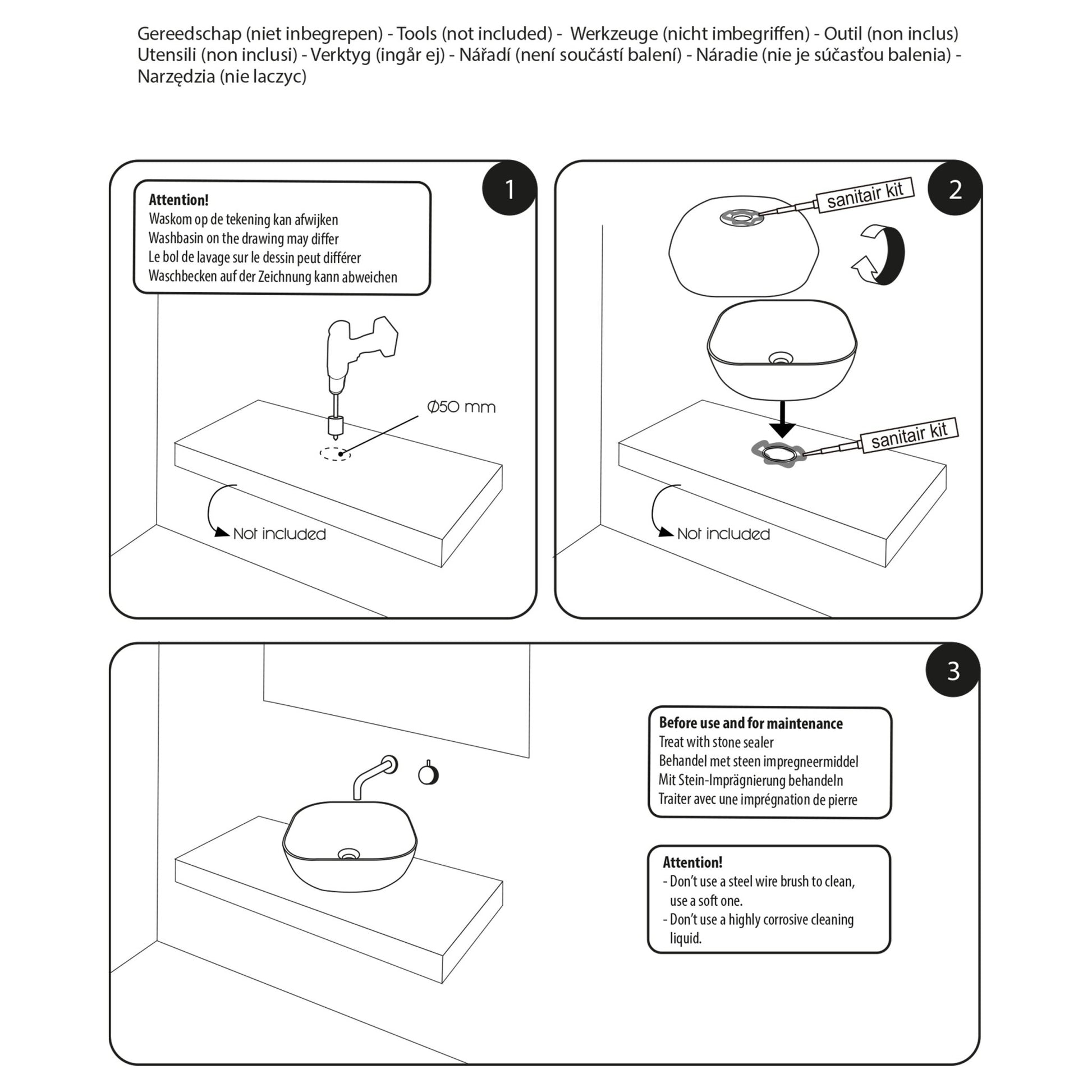 Differnz Snake wastafel keramiek | zwart | 42 x 42 x 14 cm - Mozaiektegel.com