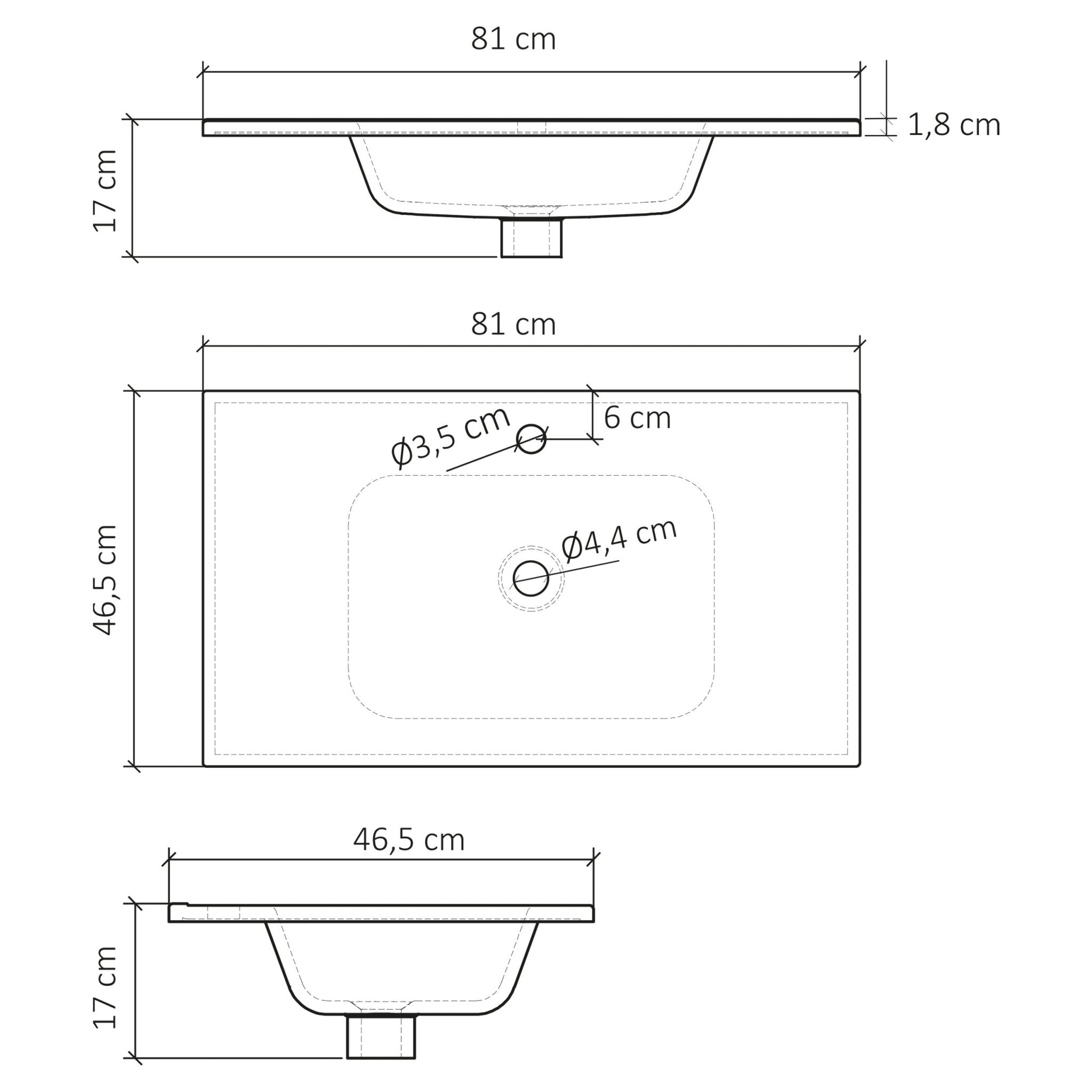 Differnz Sofi wastafel | wit | 80 x 46 cm - Mozaiektegel.com