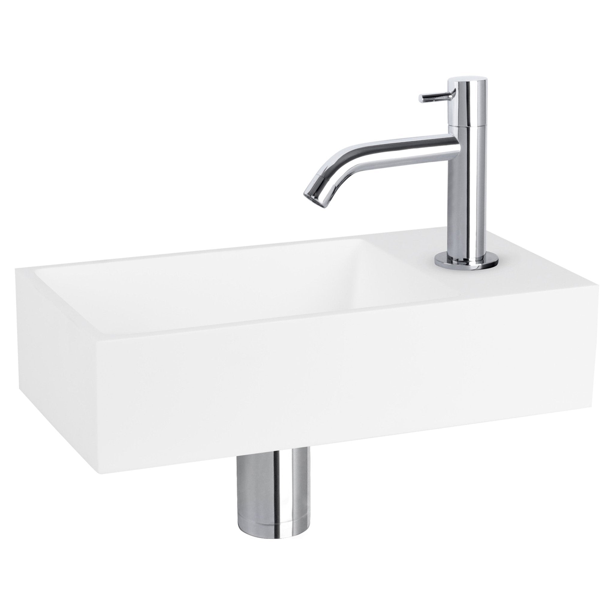 Differnz Solid fonteinset solid surface - kraan gebogen - 36 x 18.5 x 9 cm - chroom - Mozaiektegel.com