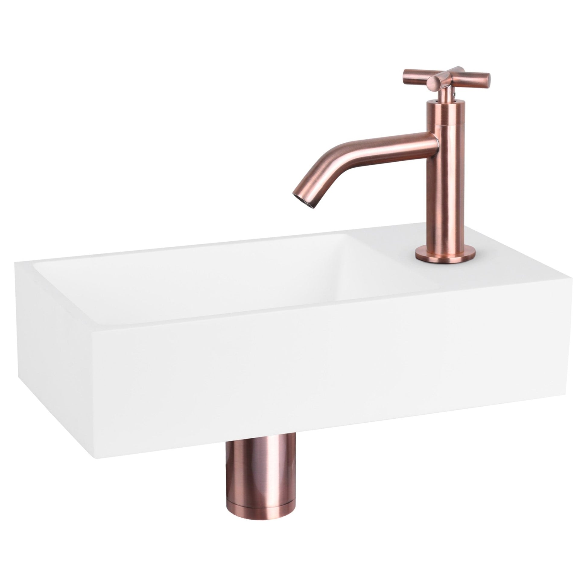 Differnz Solid fonteinset solid surface - kraan gebogen - 36 x 18.5 x 9 cm - mat goud - Mozaiektegel.com