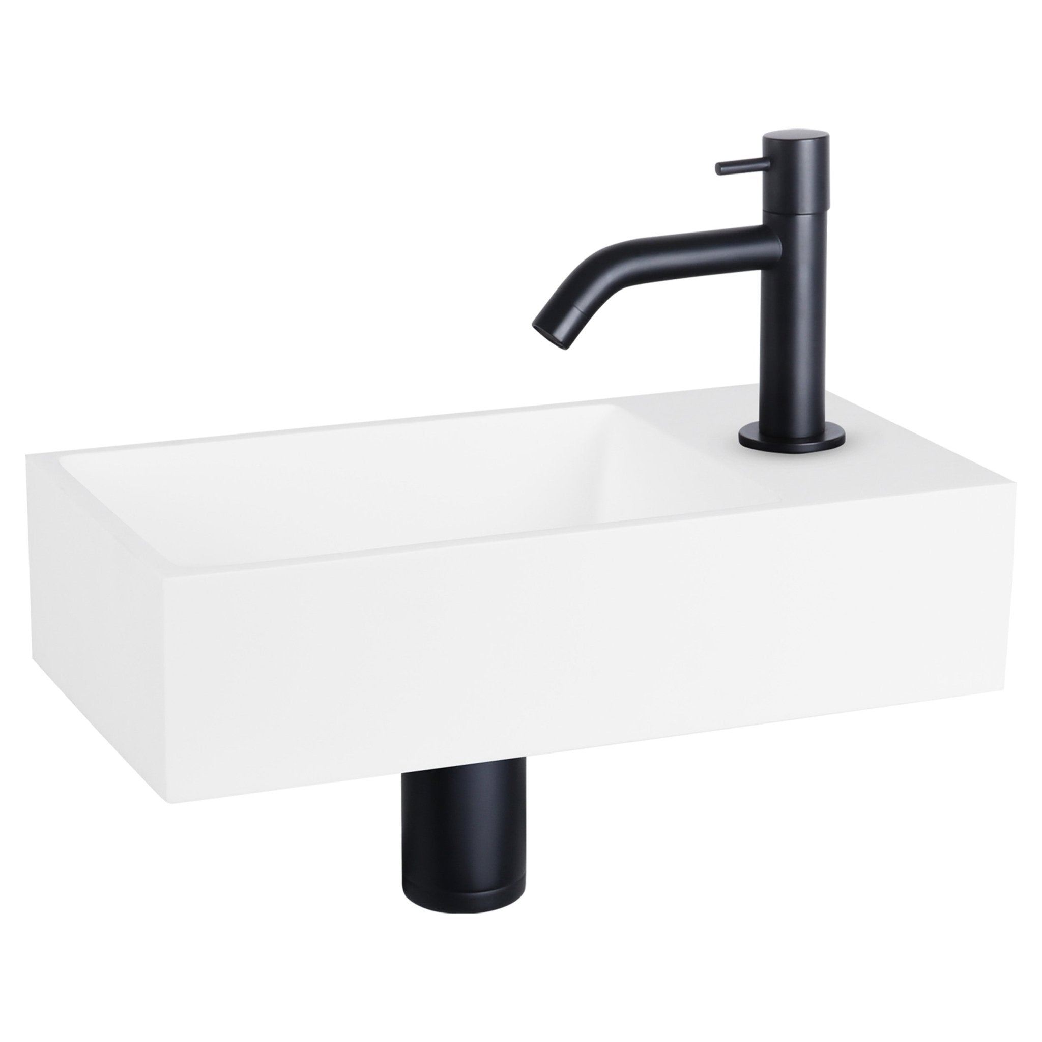 Differnz Solid fonteinset solid surface - kraan gebogen - 36 x 18.5 x 9 cm - mat zwart - Mozaiektegel.com
