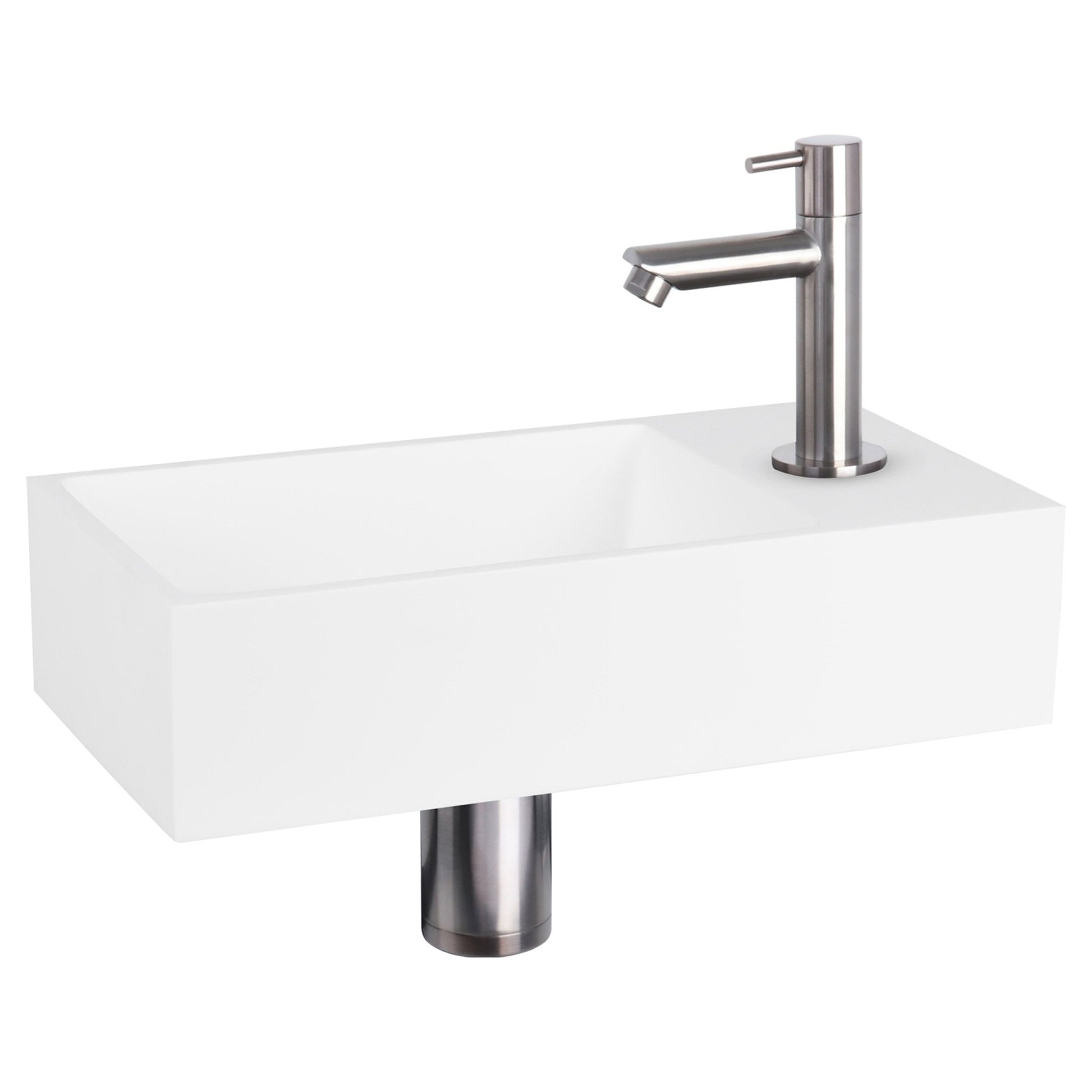 Differnz Solid fonteinset solid surface - kraan recht - 36 x 18.5 x 9 cm - mat chroom - Mozaiektegel.com