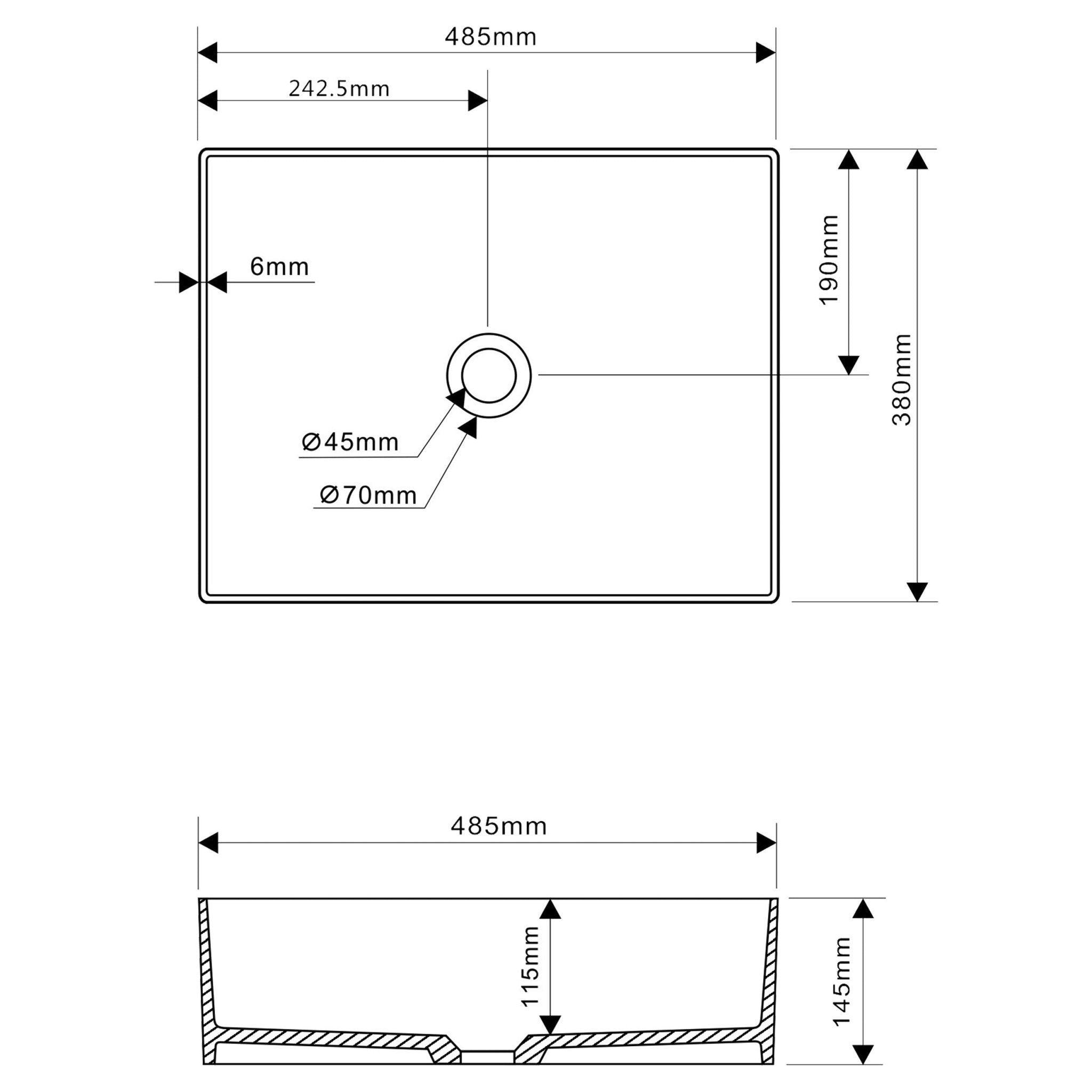 Differnz Solid waskom opbouw | wit | 48.5 x 38 x 14 cm - Mozaiektegel.com