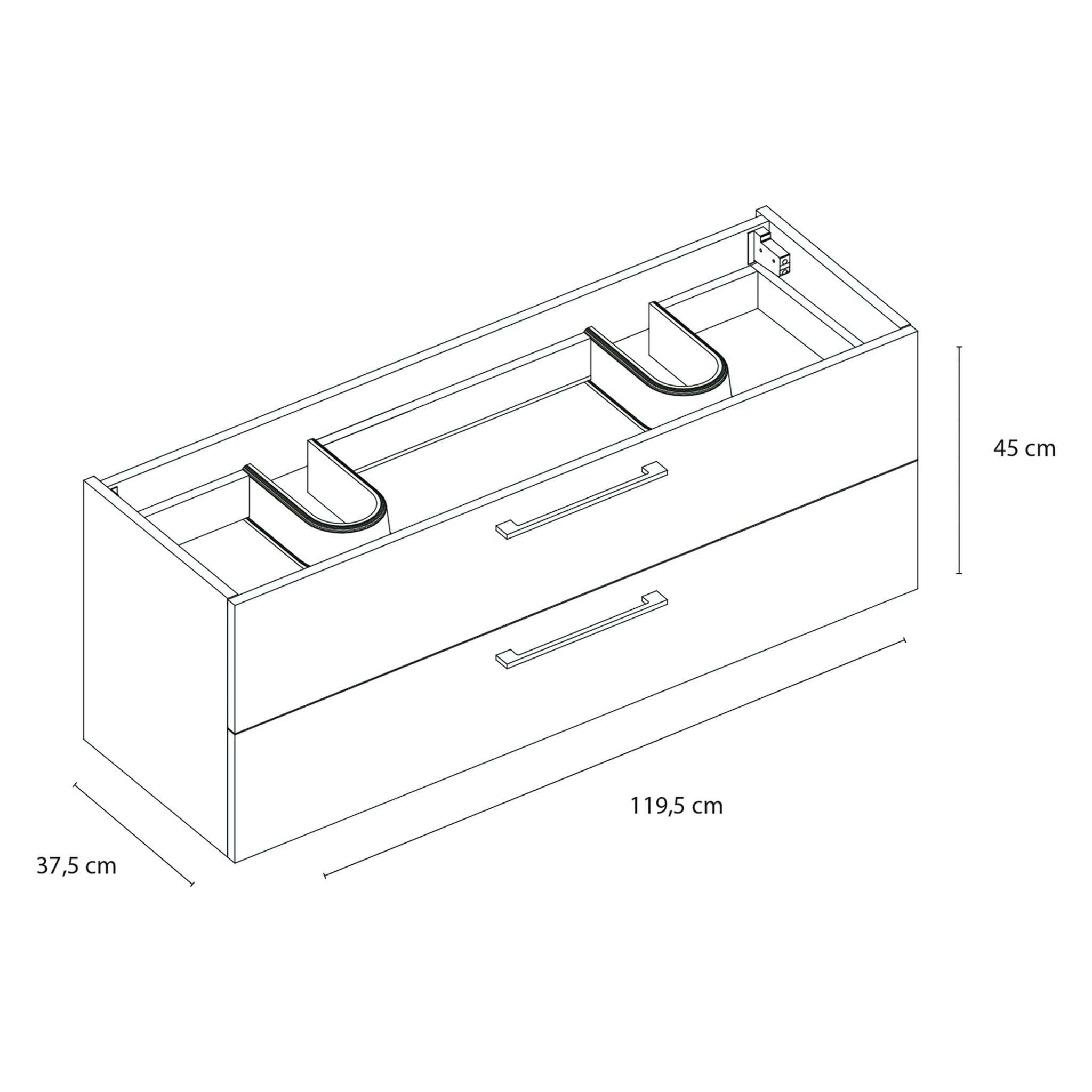 Differnz Somero onderkast 2 lades | antraciet | 120 cm - Mozaiektegel.com