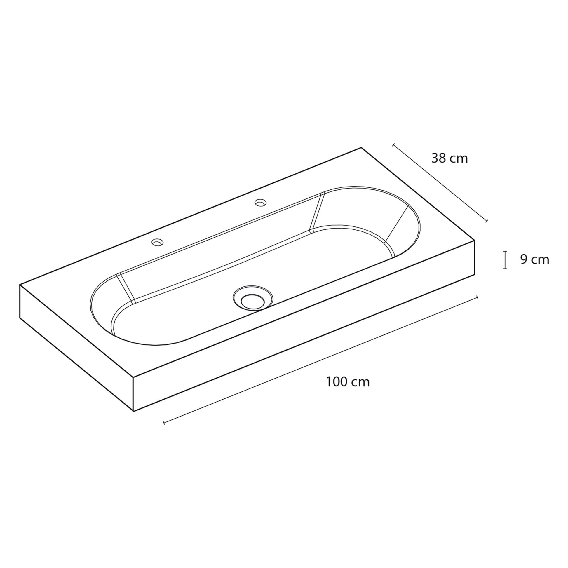 Differnz Somero wastafel 2 kraangaten | wit | 100 cm - Mozaiektegel.com