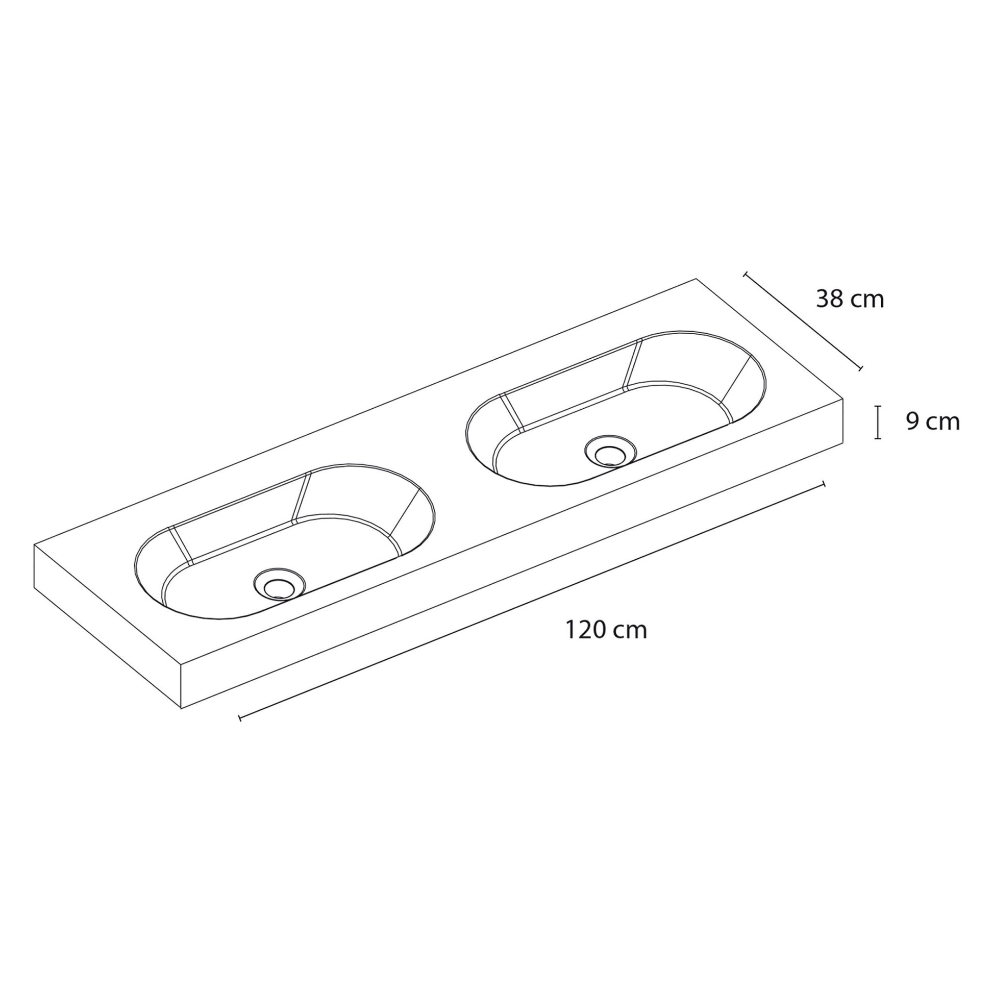 Differnz Somero wastafel 2 kraangaten | wit | 120 cm - Mozaiektegel.com