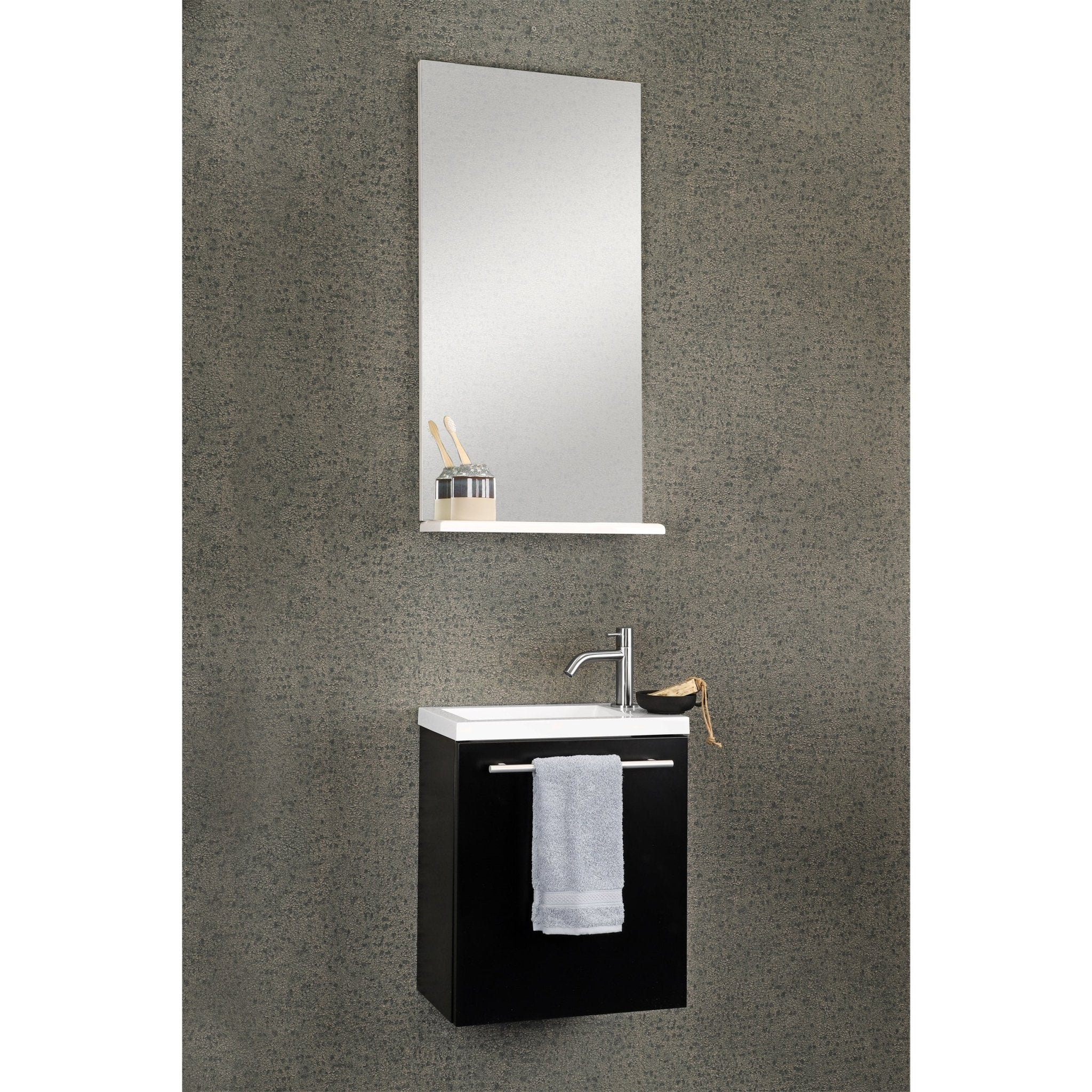 Differnz Tight onderkast met wastafel | zwart | 40 x 22 x 48 cm - Mozaiektegel.com