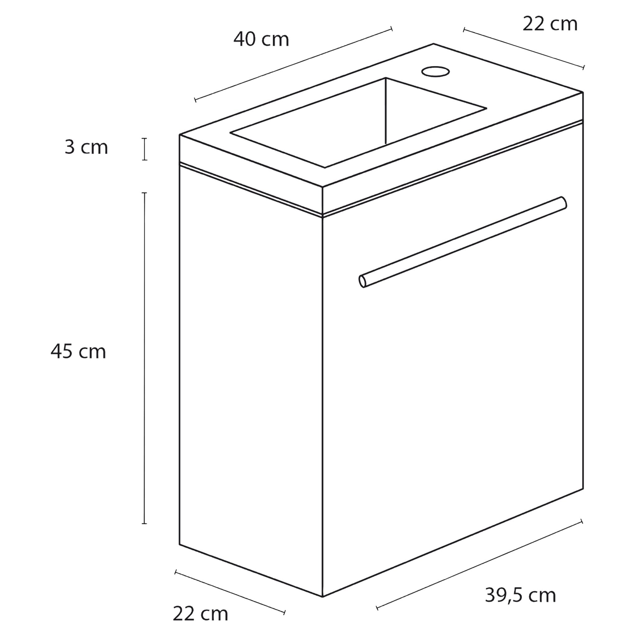 Differnz Tight onderkast met wastafel | zwart | 40 x 22 x 48 cm - Mozaiektegel.com