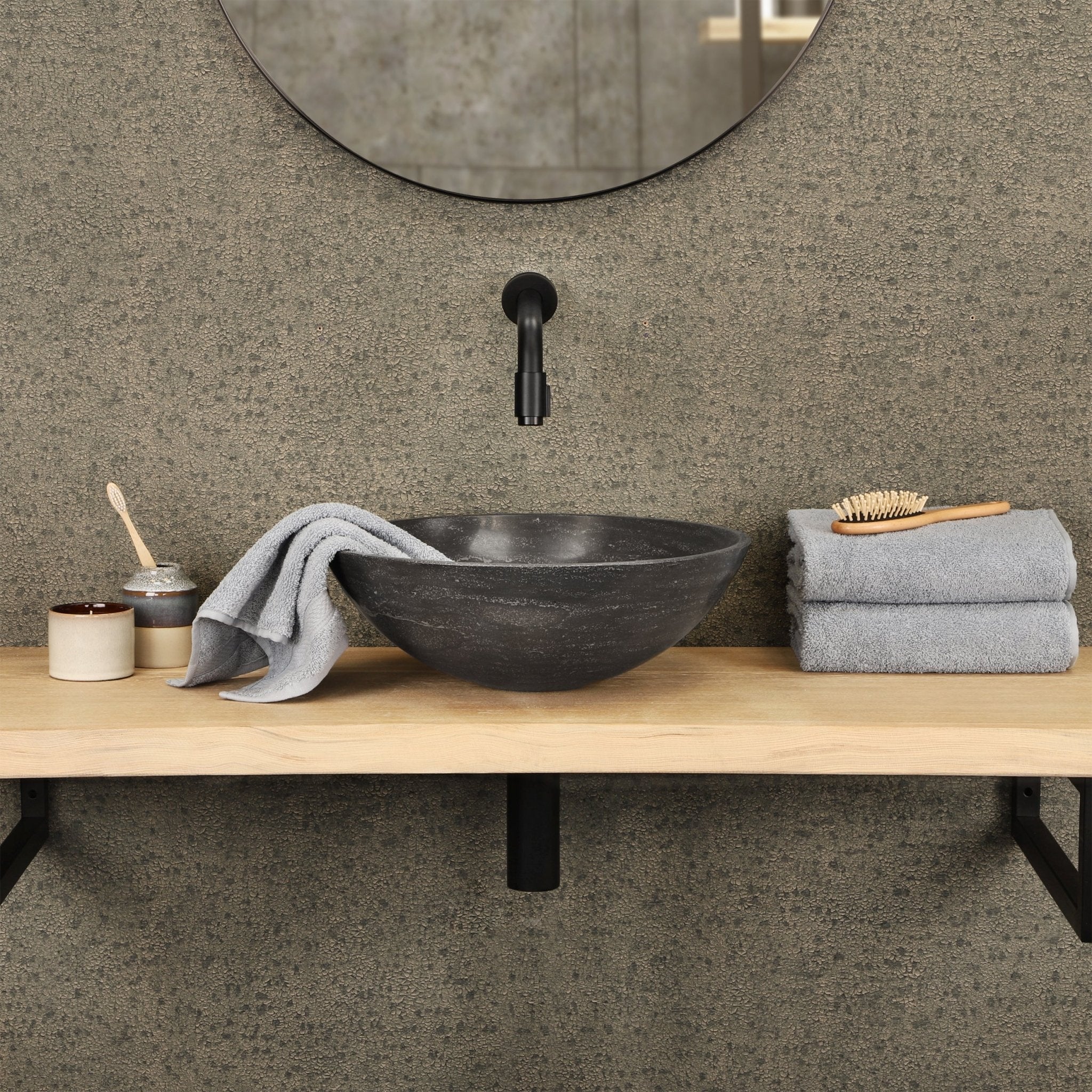 Differnz waskom limestone | antraciet | Ø 40 x 15 cm - Mozaiektegel.com