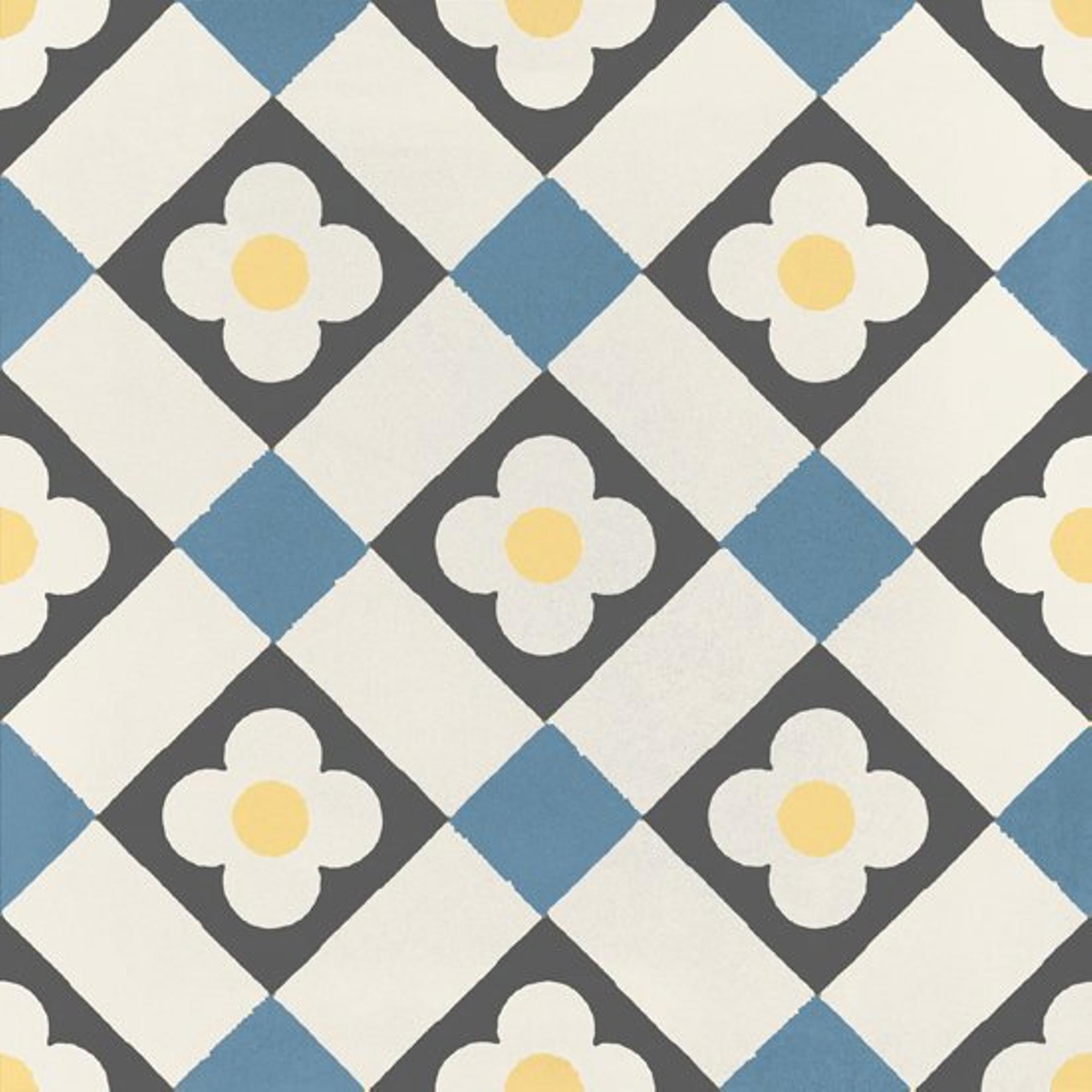 JOS. Hidro VLtegel Decor 197X197 Funflowers Blue 8.3mm Mat - Mozaiektegel.com