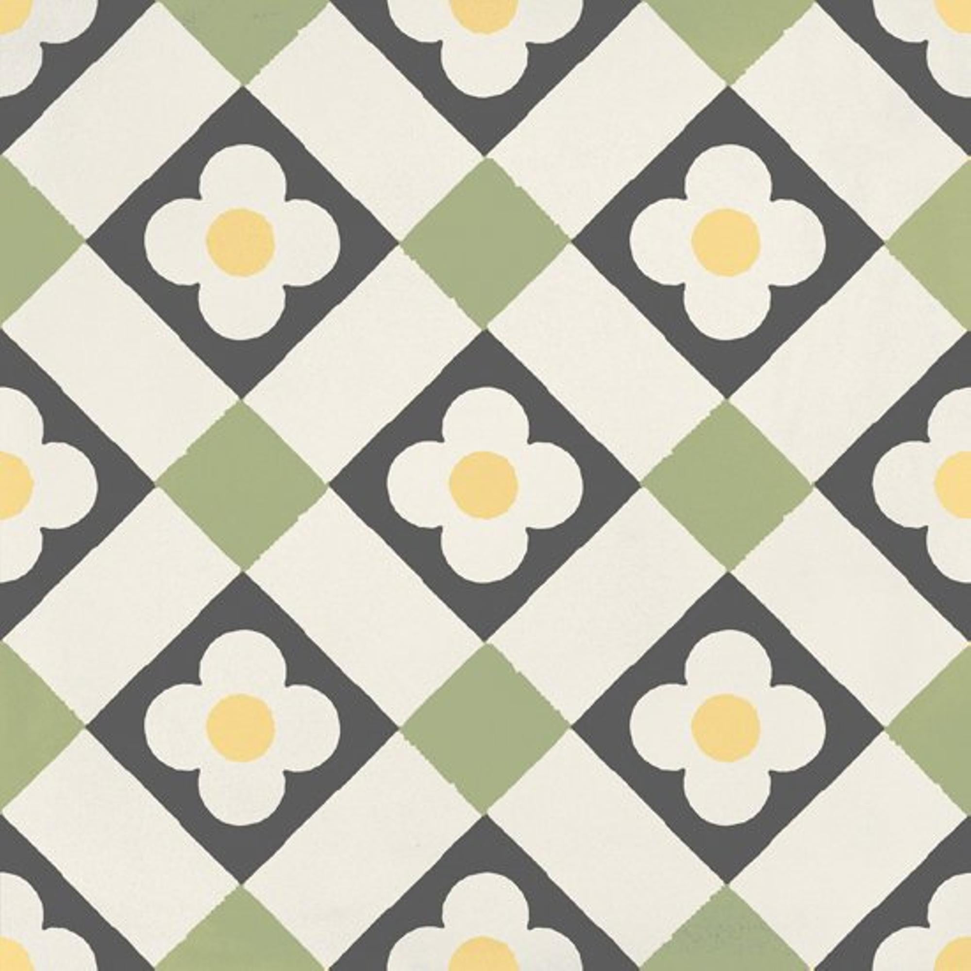 JOS. Hidro VLtegel Decor 197X197 Funflowers Lime 8.3mm Mat - Mozaiektegel.com