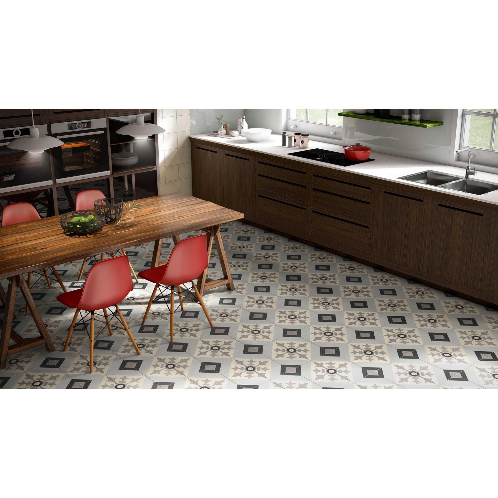 JOS. Hidro VLtegel Decor 197X197 Geoflower Black 8.3mm Mat - Mozaiektegel.com