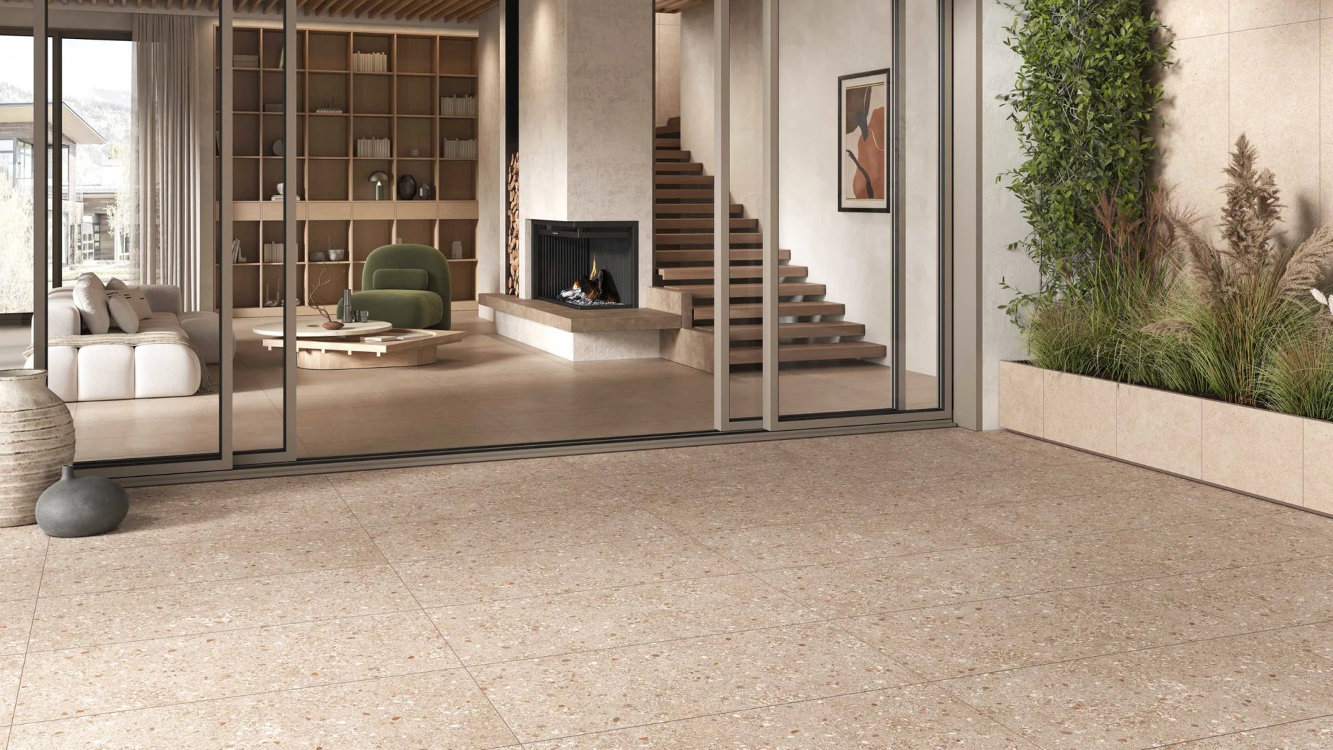 JOS. Horizon Ciottoli Tabac. VLtegel 600X1200 Tabacco 8,2mm Mat Ret.R10 - Mozaiektegel.com