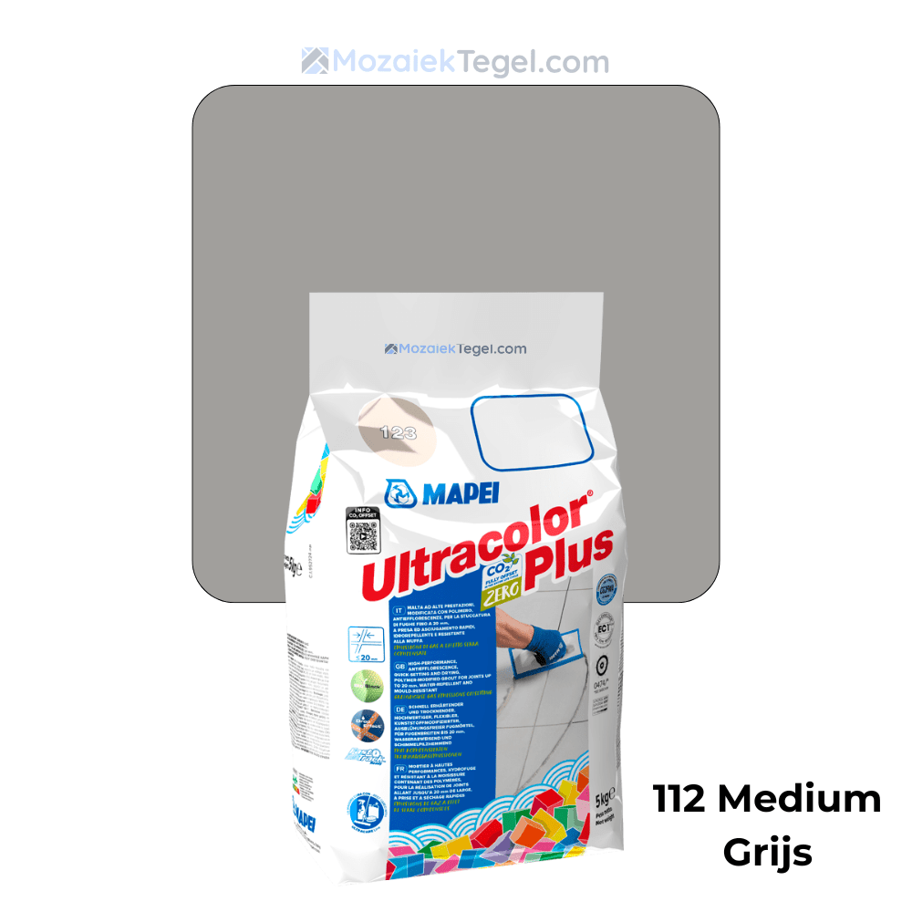 Mapei | Ultracolor Plus | 112 Medium Grijs | Cementgebonden | Voegmiddel | 5KG - Mozaiektegel.com