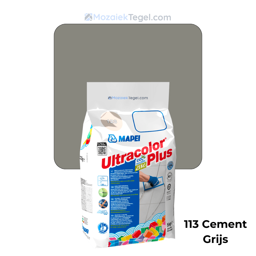 Mapei | Ultracolor Plus | 113 Cement Grijs | Cementgebonden | Voegmiddel | 5KG - Mozaiektegel.com