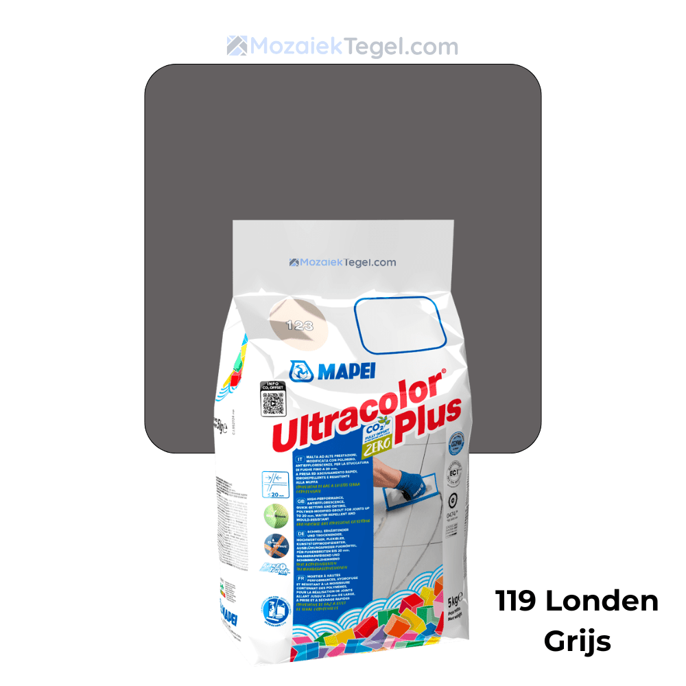 Mapei | Ultracolor Plus | 119 Londen Grijs | Cementgebonden | Voegmiddel | 5KG - Mozaiektegel.com