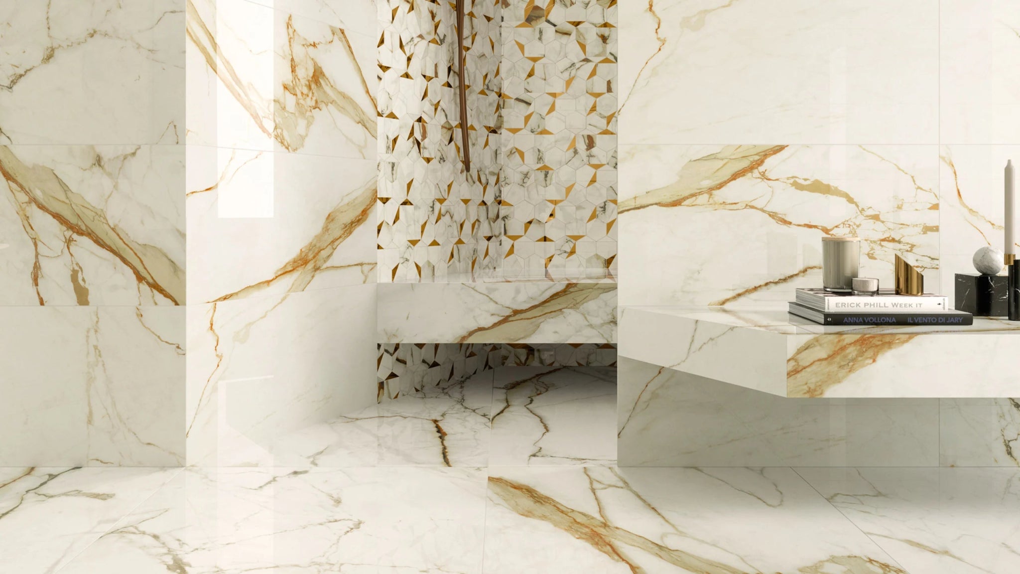 Mozaïektegel Atlas Concorde Marvel Shine A4WW WAmozaiek 25,1x29cm 8,5mm glans rect cala.imperial - Mozaiektegel.com