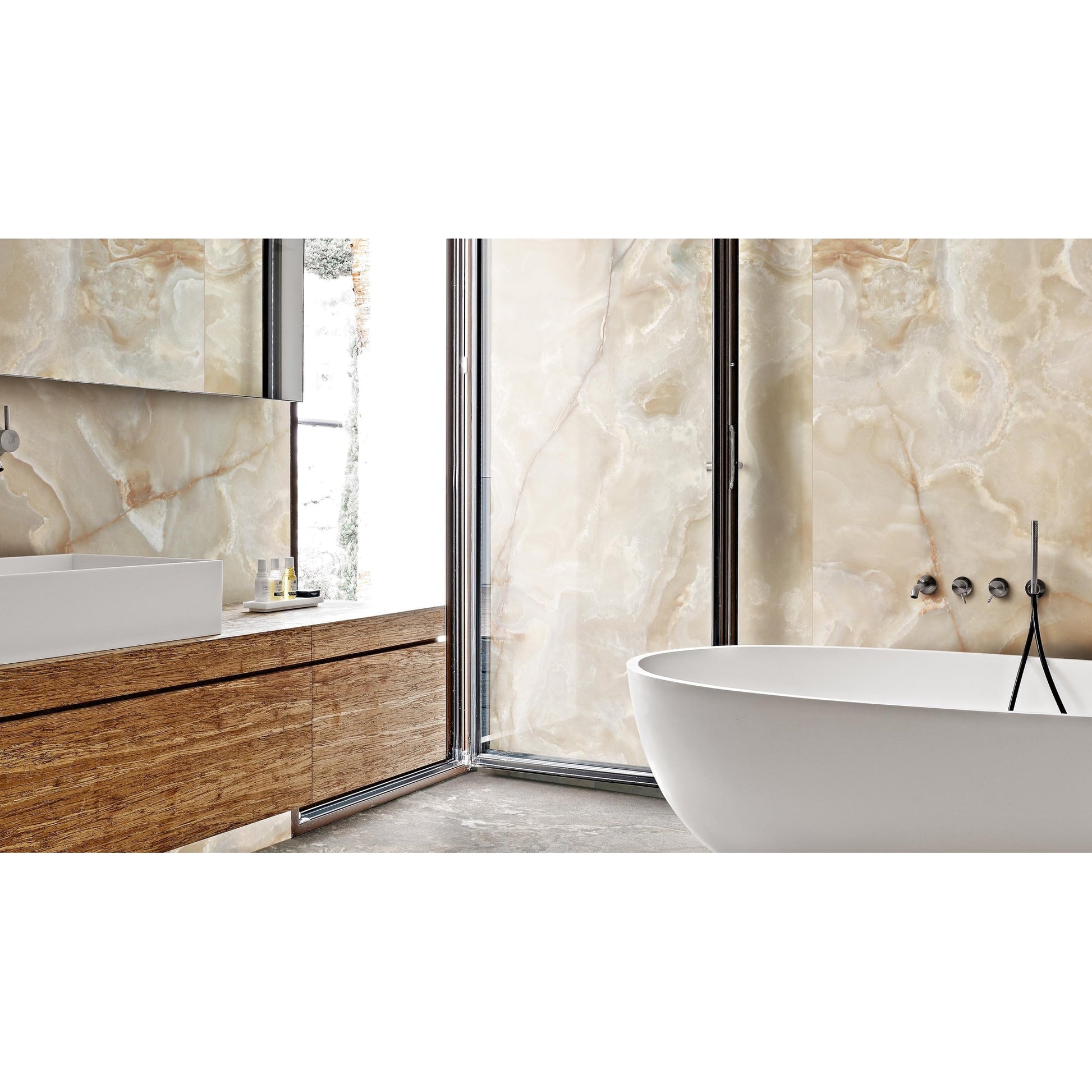 Mozaïektegel Floorgres Onyx&More 767642 VLMoz.300X300 Golden 9mm Glans Ret.F:050X050 - Mozaiektegel.com