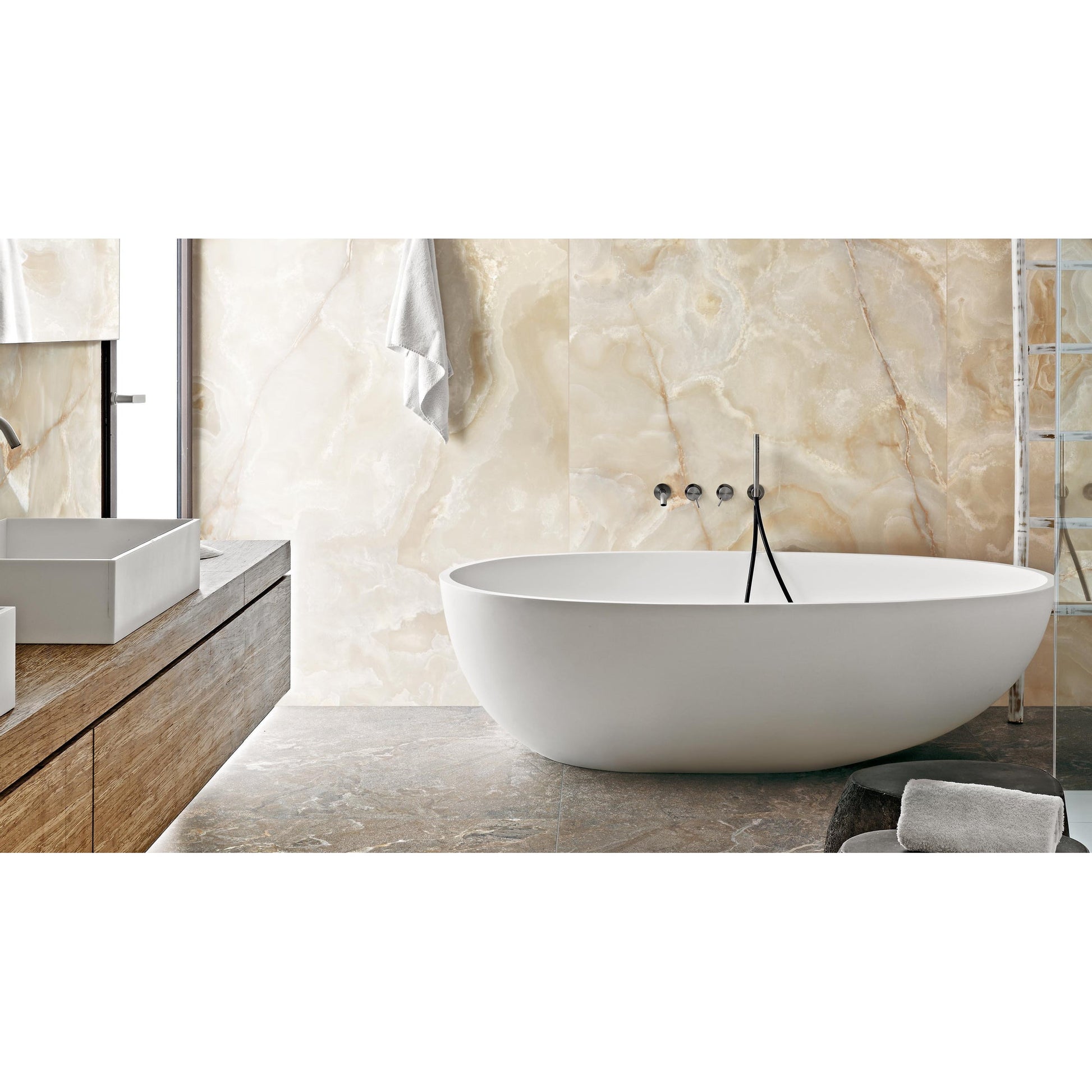 Mozaïektegel Floorgres Onyx&More 767642 VLMoz.300X300 Golden 9mm Glans Ret.F:050X050 - Mozaiektegel.com