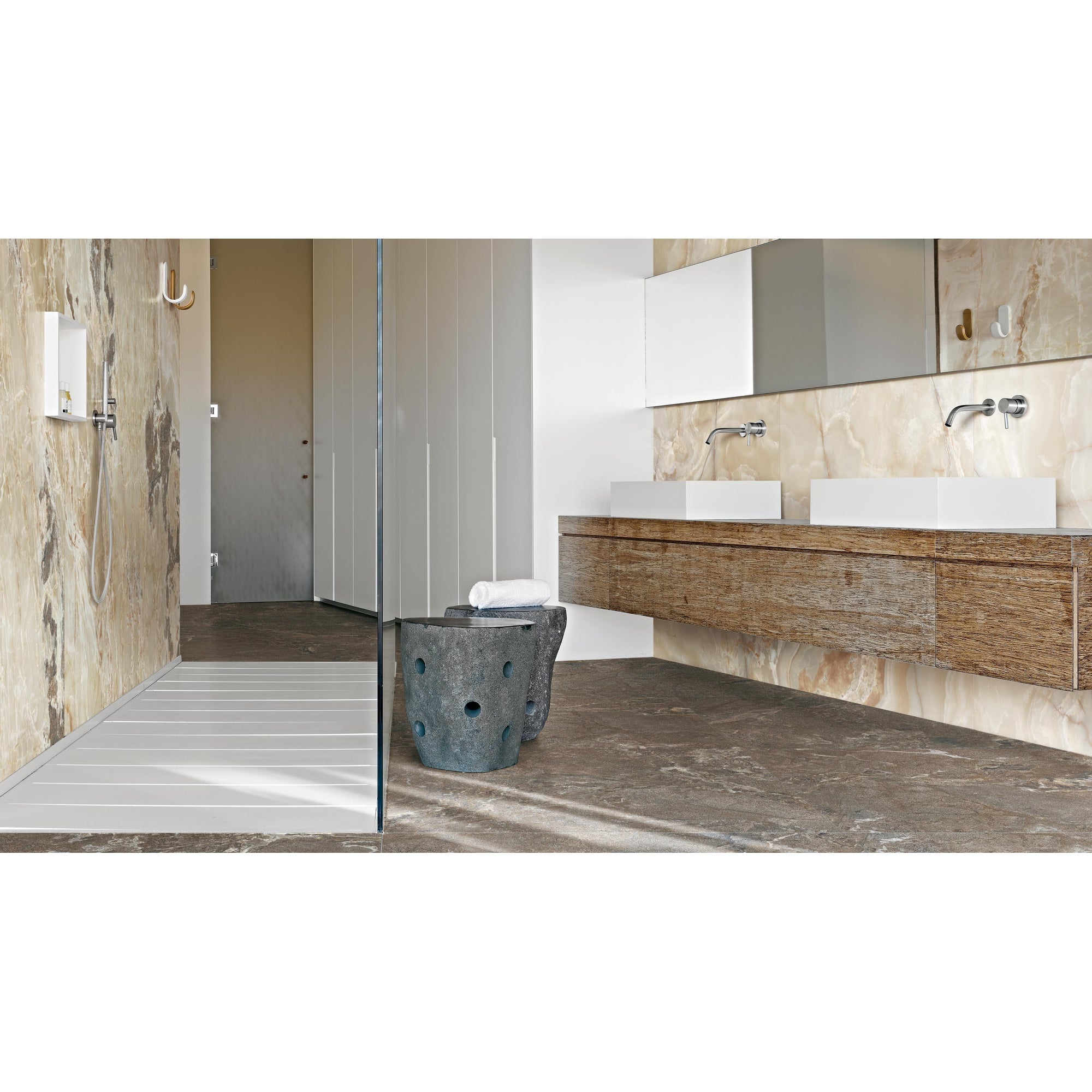 Mozaïektegel Floorgres Onyx&More 767642 VLMoz.300X300 Golden 9mm Glans Ret.F:050X050 - Mozaiektegel.com