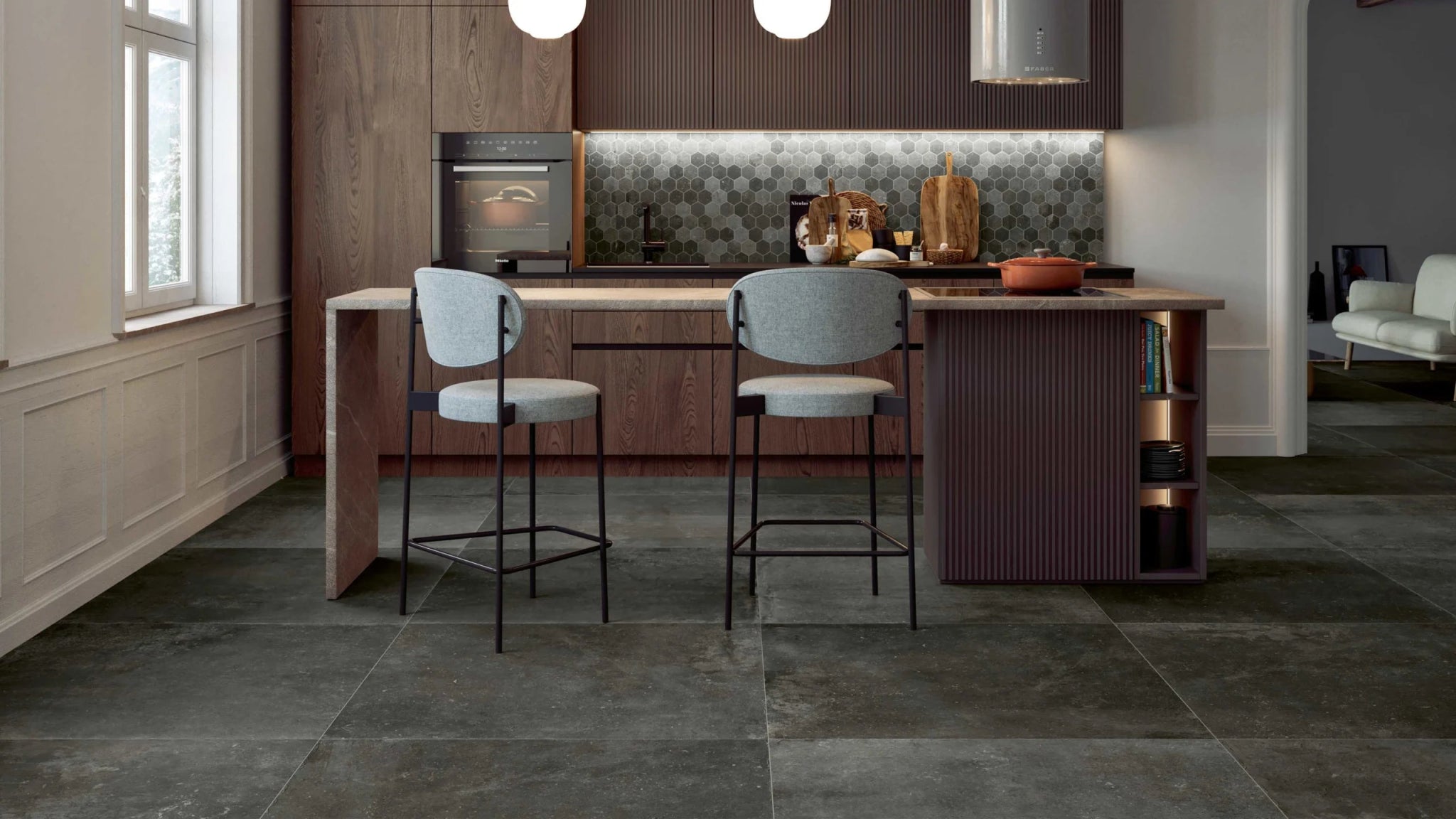 Mozaïektegel Serenissima Promenade 1070678 VLMoz.300X300 Ebano 10mm Mat Ret.R10 F:050X050 - Mozaiektegel.com