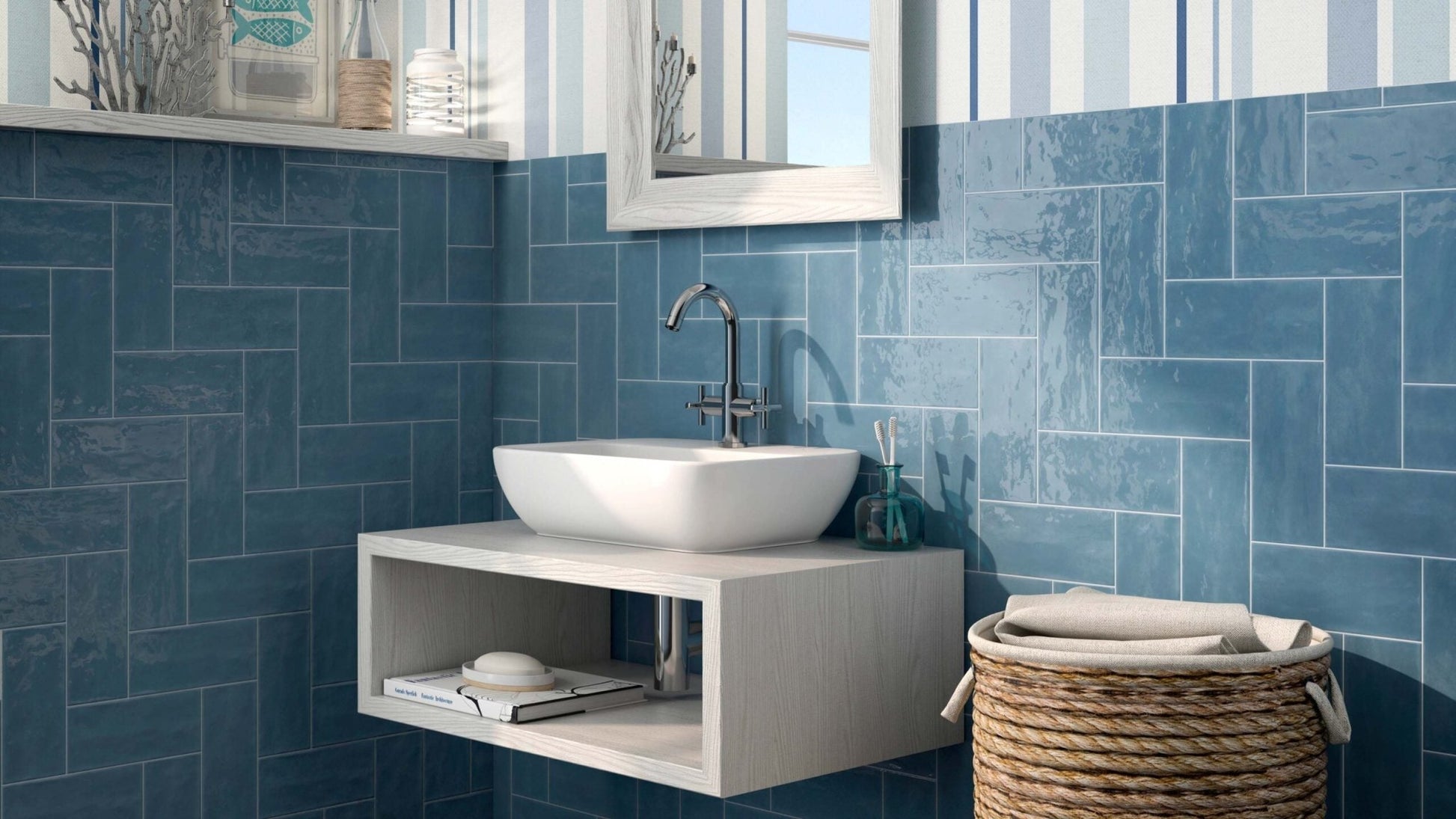 Roca Maiolica FBXT3HDBS1 Wandtegel 110X250 Blue Steel 7mm Glans - Mozaiektegel.com