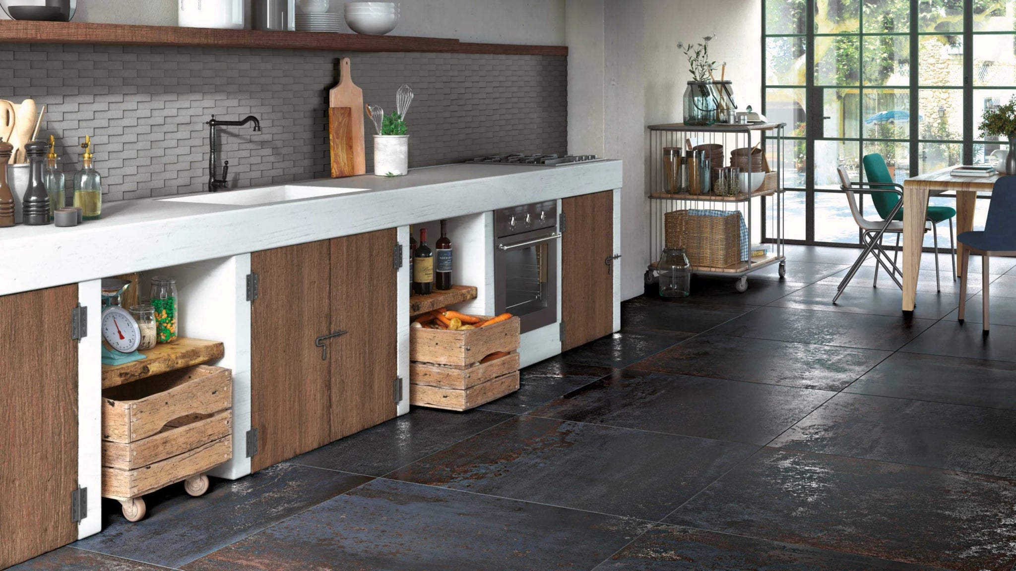 Serenissima Costruire 1062817 VLtegel Decor 300X1200 Nero 10mm Mat Ret.R10 - Mozaiektegel.com