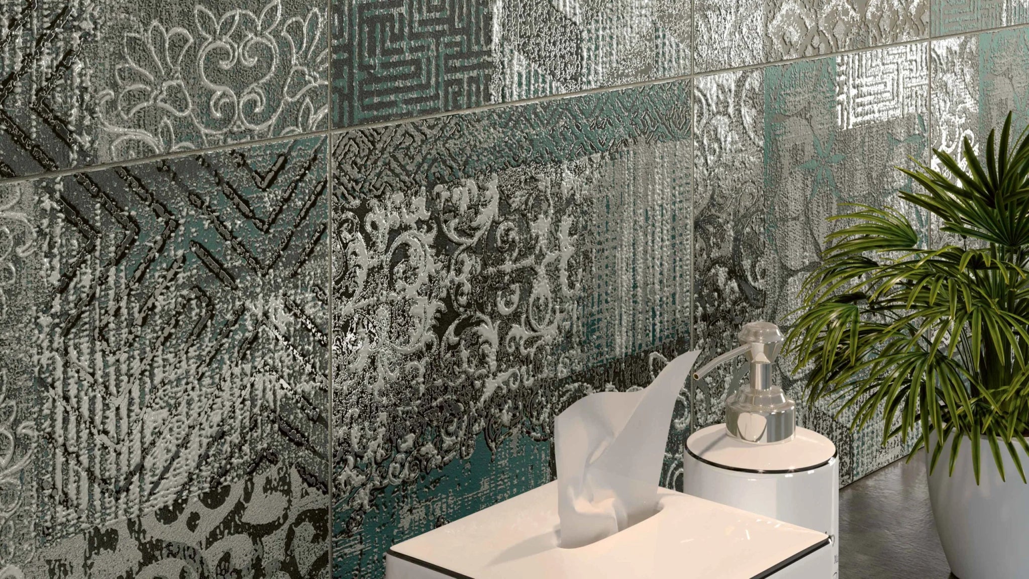 Serenissima Studio 50 1069341 VLtegel Decor 300X300 Roco Green 10mm Mat Ret.R10 - Mozaiektegel.com