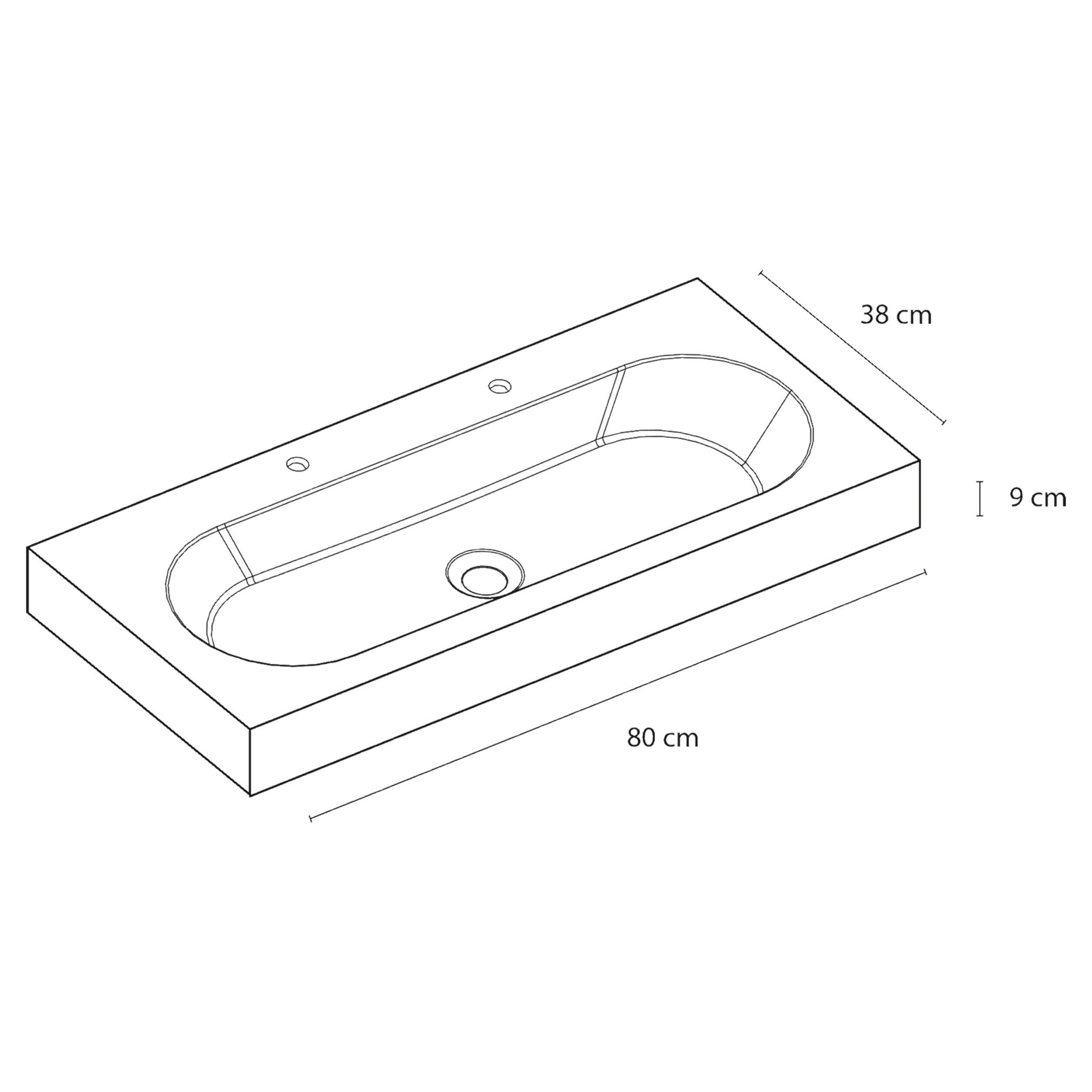 Shallow wastafel | wit | 80 x 38 x 9 cm - Mozaiektegel.com