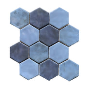Terre d'Azur Hexagonale Mosaic Ocean Blue 28x30 cm - Mozaiektegel.com